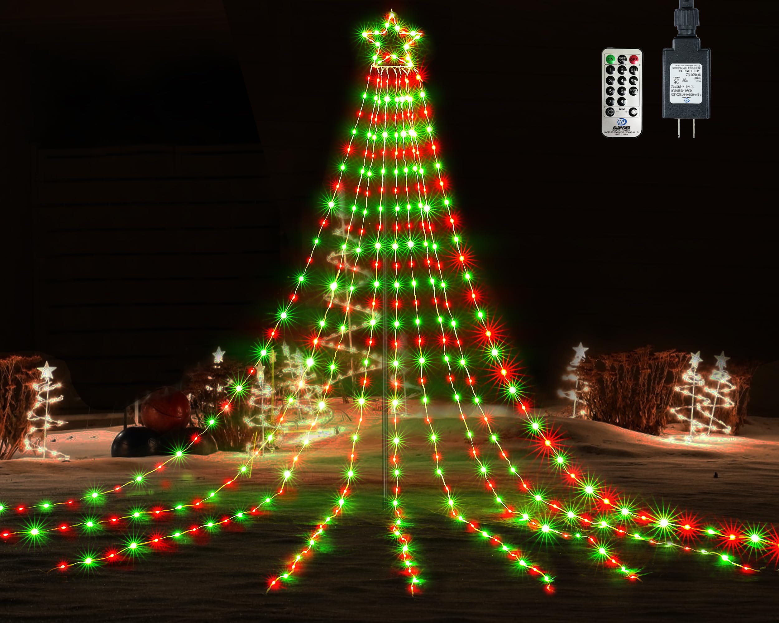 BlcTec Outdoor Christmas Decorations, 352 LED Christmas Star Lights with 9 Strands 11.7ft Waterfall Christmas Tree Lights, 8 Mod