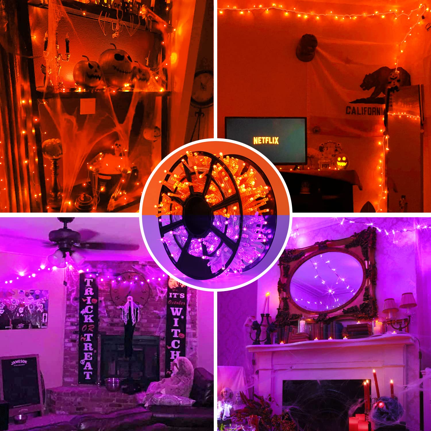 Jmexsuss 500 Led Orange And Purple Halloween Lights, 163Ft Color Changing String Lights With Remote, Waterproof Halloween Tree L
