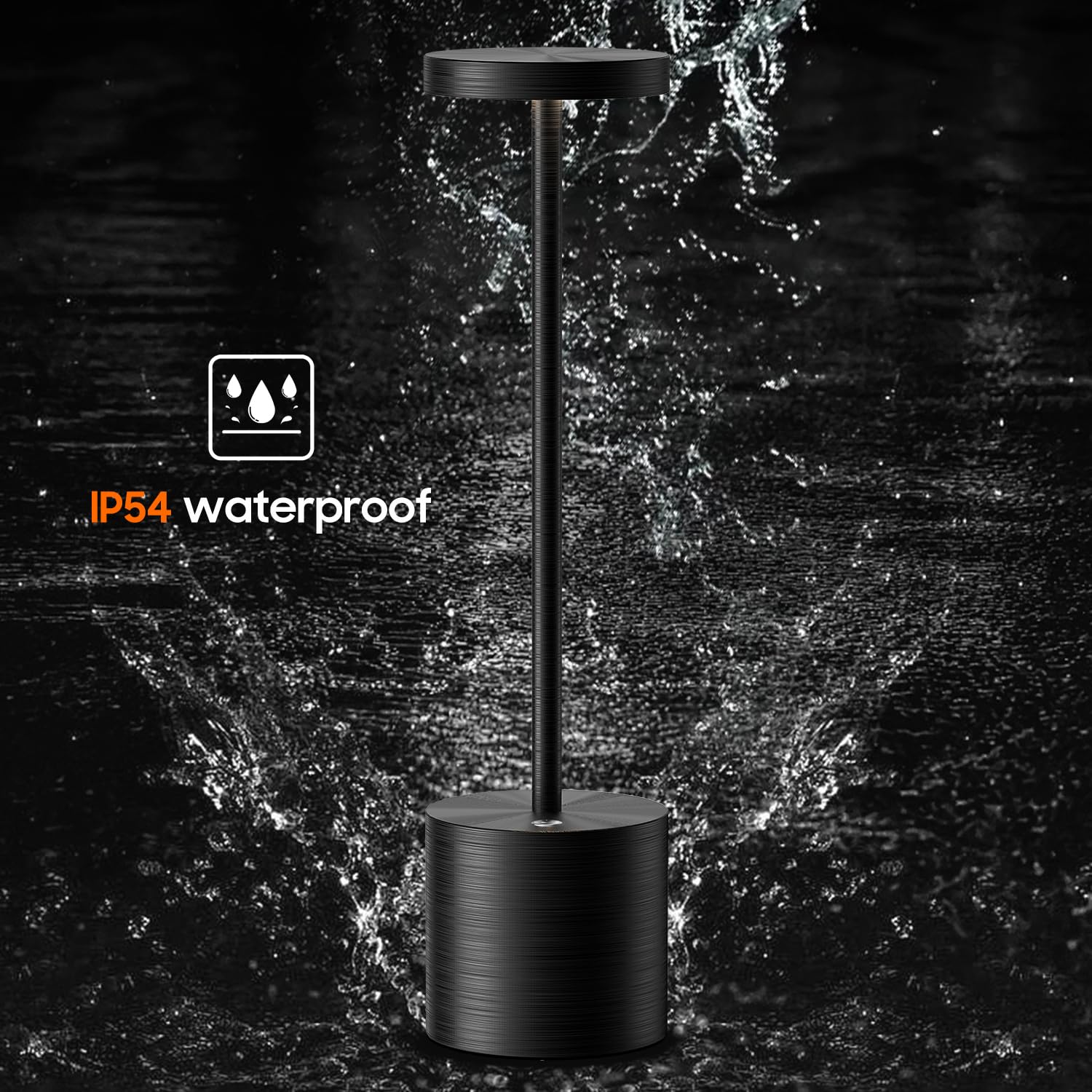 JALVDE Cordless Table Lamp, 3-Levels Stepless Dimming, 13.5 inches, Aluminum, 2X Brushed Black, Model 203-JAL-001