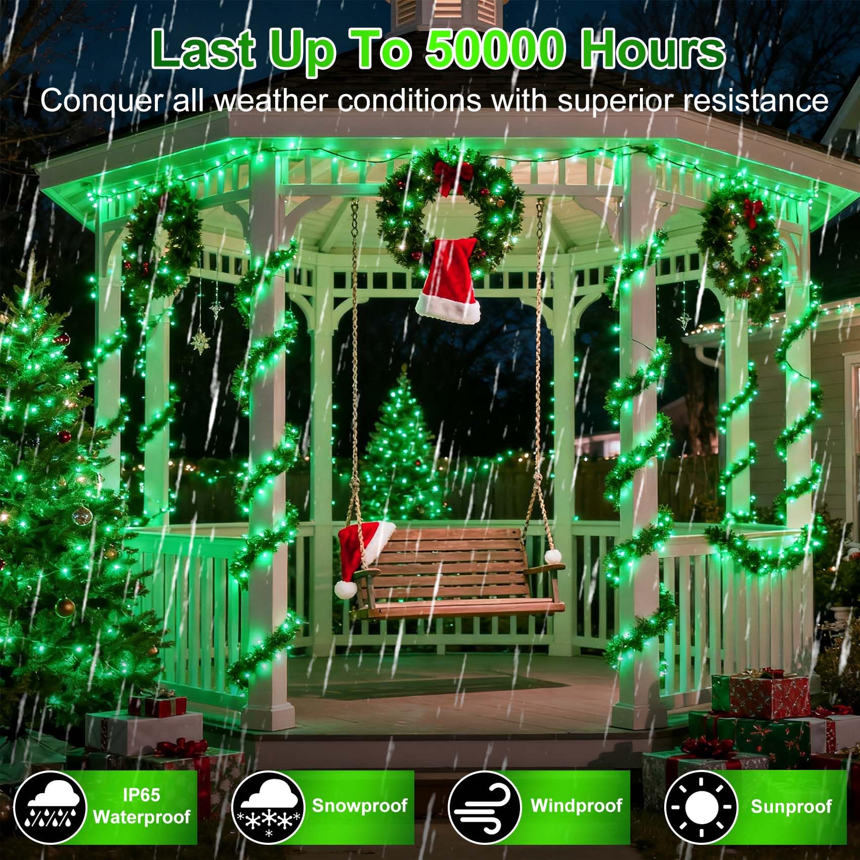 340 Led 90Ft Christmas String Lights Outdoor  12 Pro Modes And Timer Memory & Brightness  Plug In Outdoor Waterproof Clear Wire Twinkle Light For For Xmas Yard Tree Wedding Party Decor (Green)