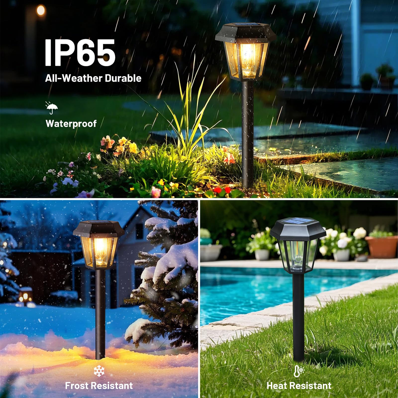 Solar Pathway Lights Outdoor 8 Pack Solar Lights Outdoor Waterproof With 3000K Tungsten Filament Bulb, Decor Driveway Lighting F