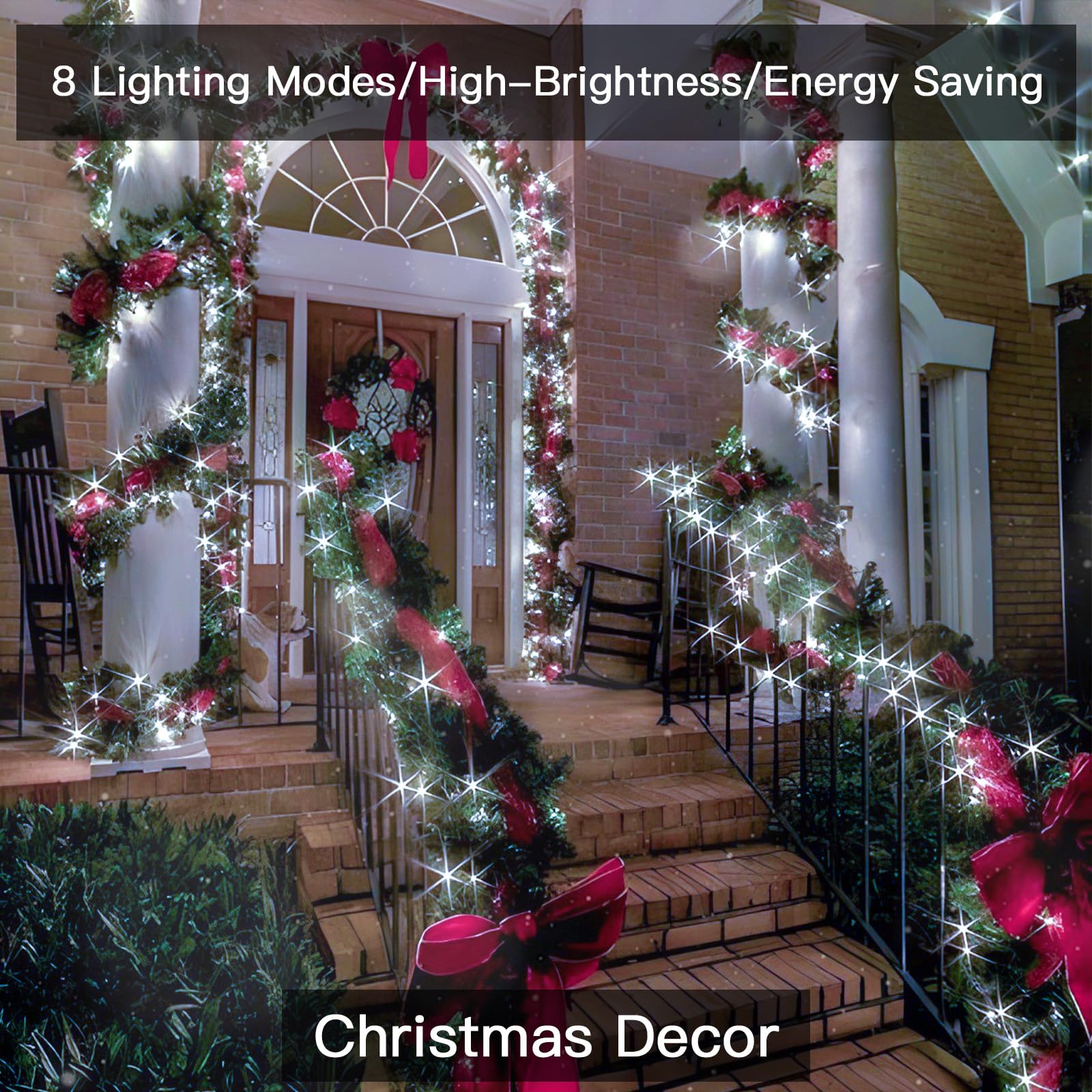 Suddus Solar Fairy Lights Outdoor Waterproof, 2 Pack 33Ft 100 Led Solar Twinkle Lights, 8 Modes White Solar Christmas Lights For