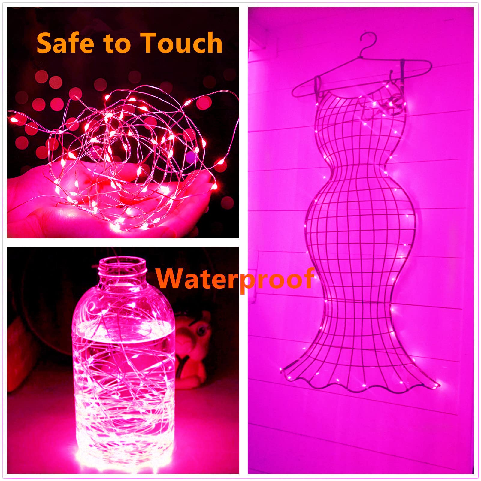 Ranlraka Mini Pink Fairy Lights Battery Operated 7Ft 20Led Silver Wire Fairy String Lights For Christmas Halloween Wedding Party Home Holiday Decor Room Decoration