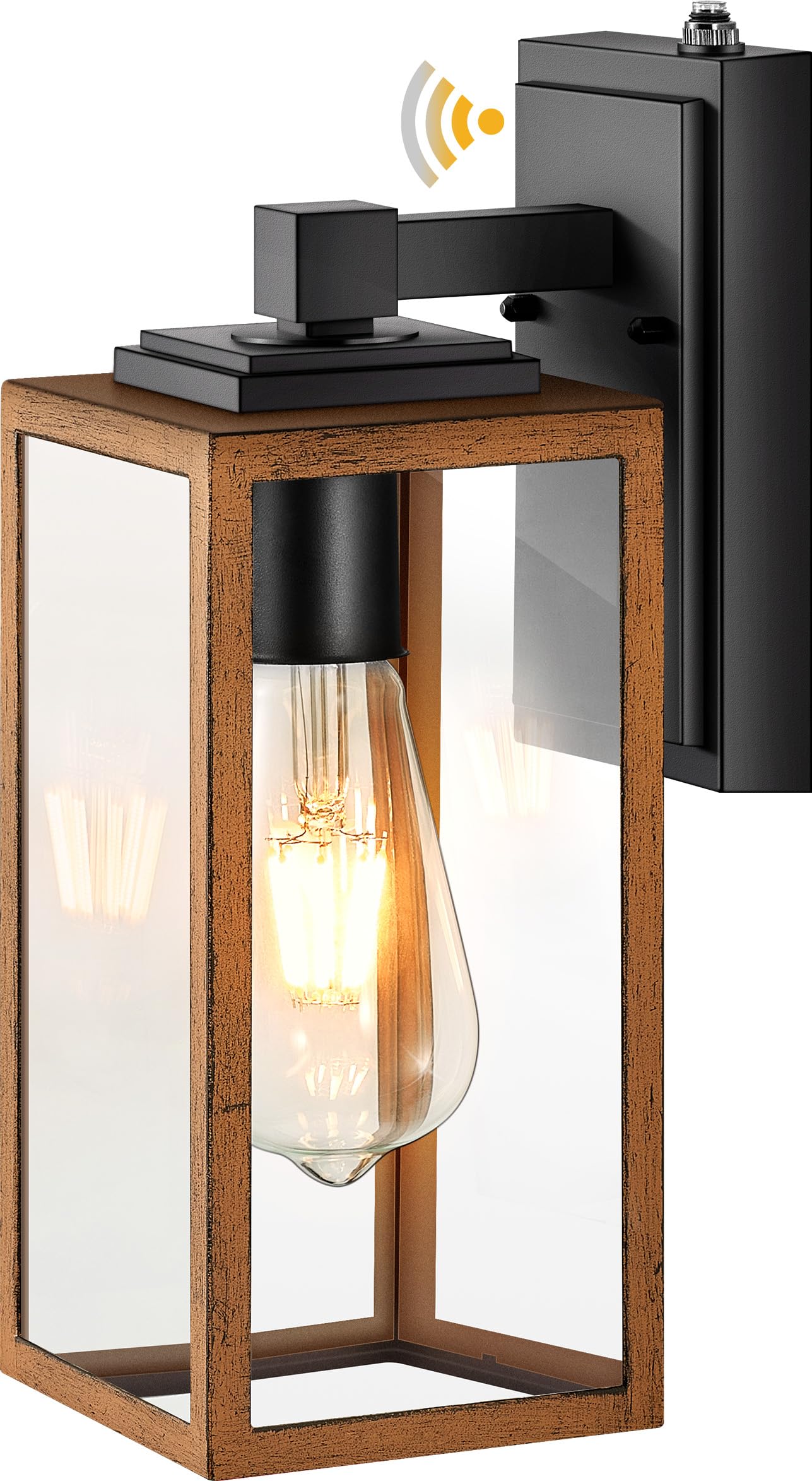 VIANIS Dusk to Dawn Wall Light Fixture, Waterproof Aluminum, Clear Glass, Wood Grain, Standard D2D, Model V8111