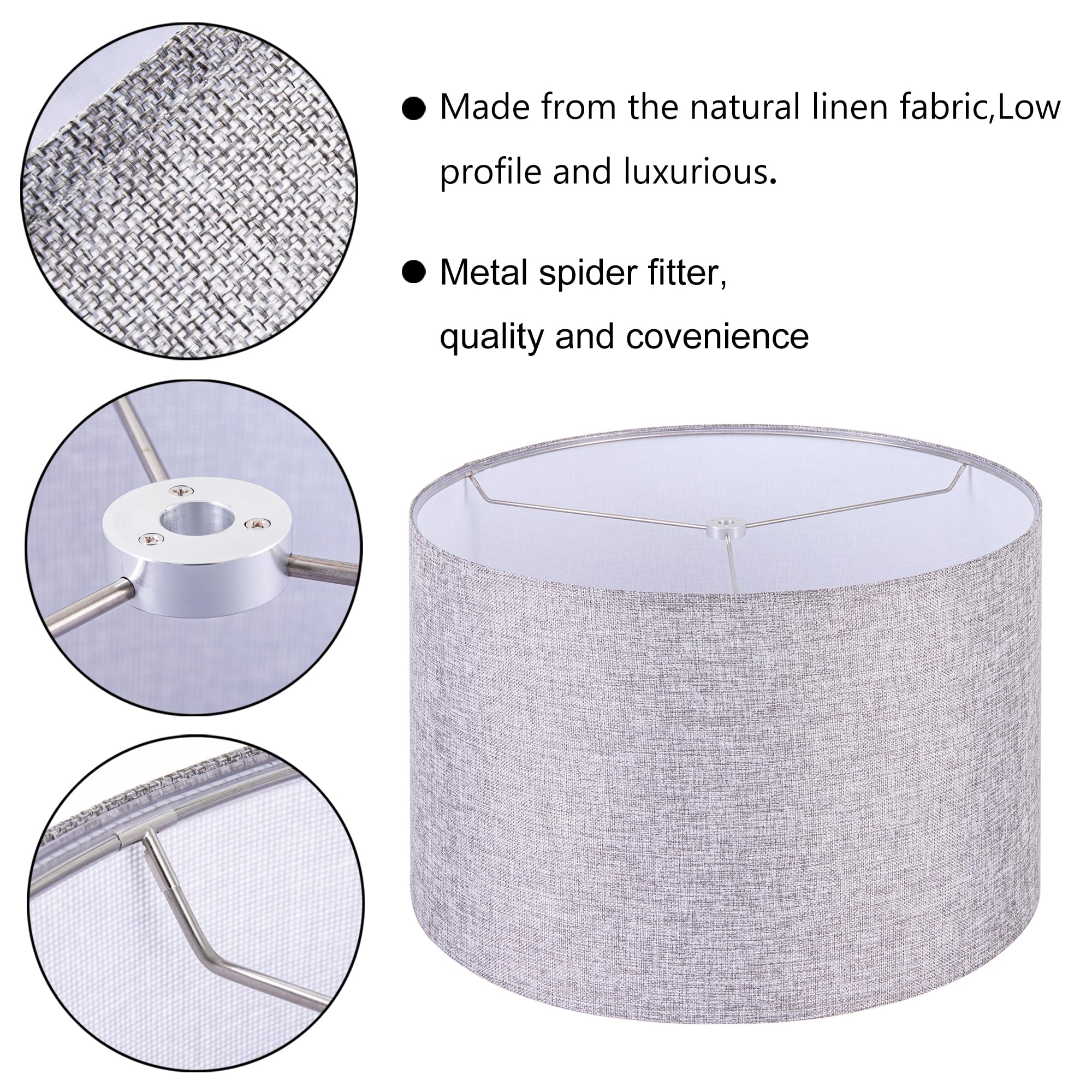 Wellmet 16x16x12 Assembly Required Lampshade for Table Lamp, Bedside Lamp, Floor Lamp, Fabric Drum Lampshade Classic Modern Styl