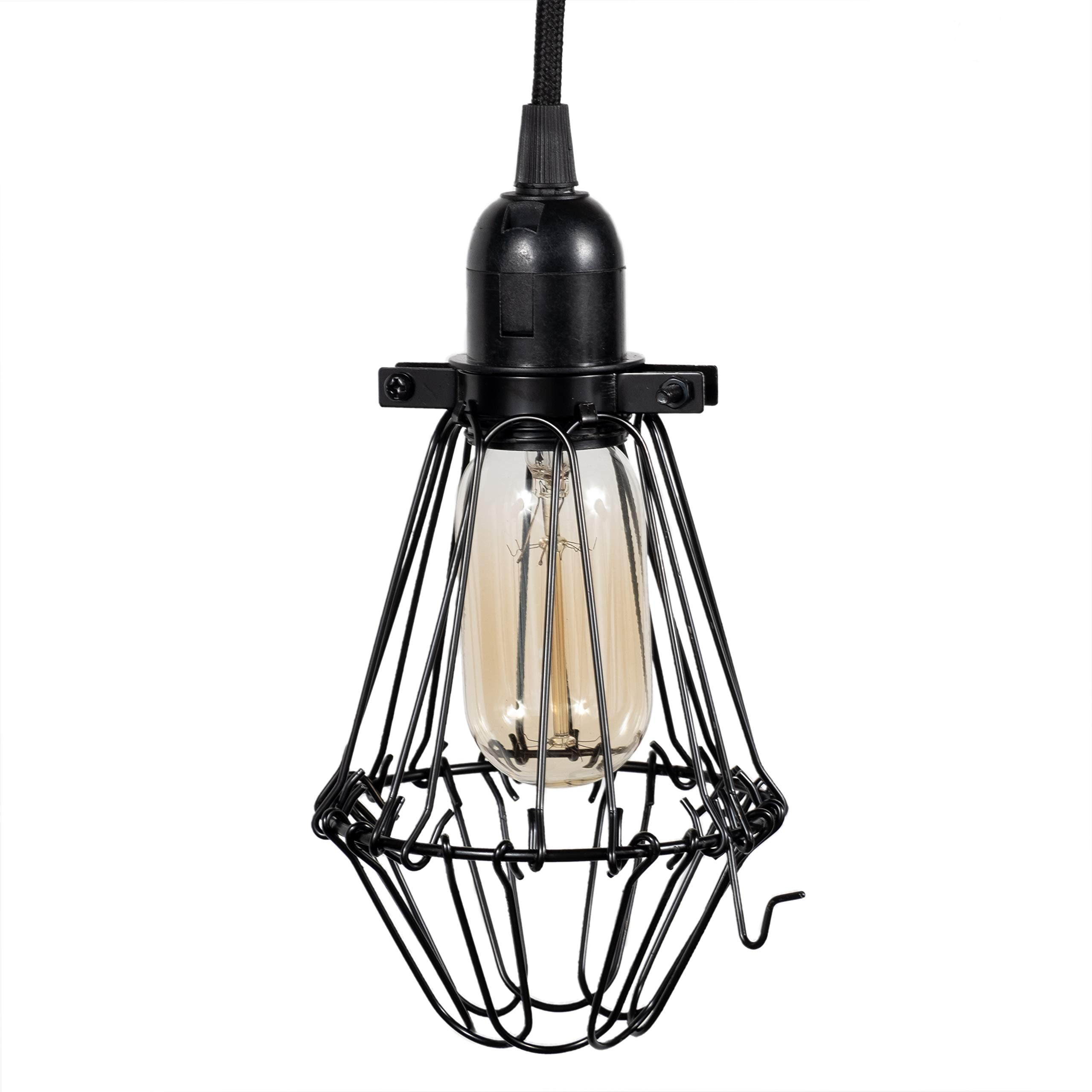 Rustic State Adjustable Metal Wire Hanging Pendant Light Cage, Lamp Shade, Bulb Cover Guard, Lighting Fixture - Industrial Vinta