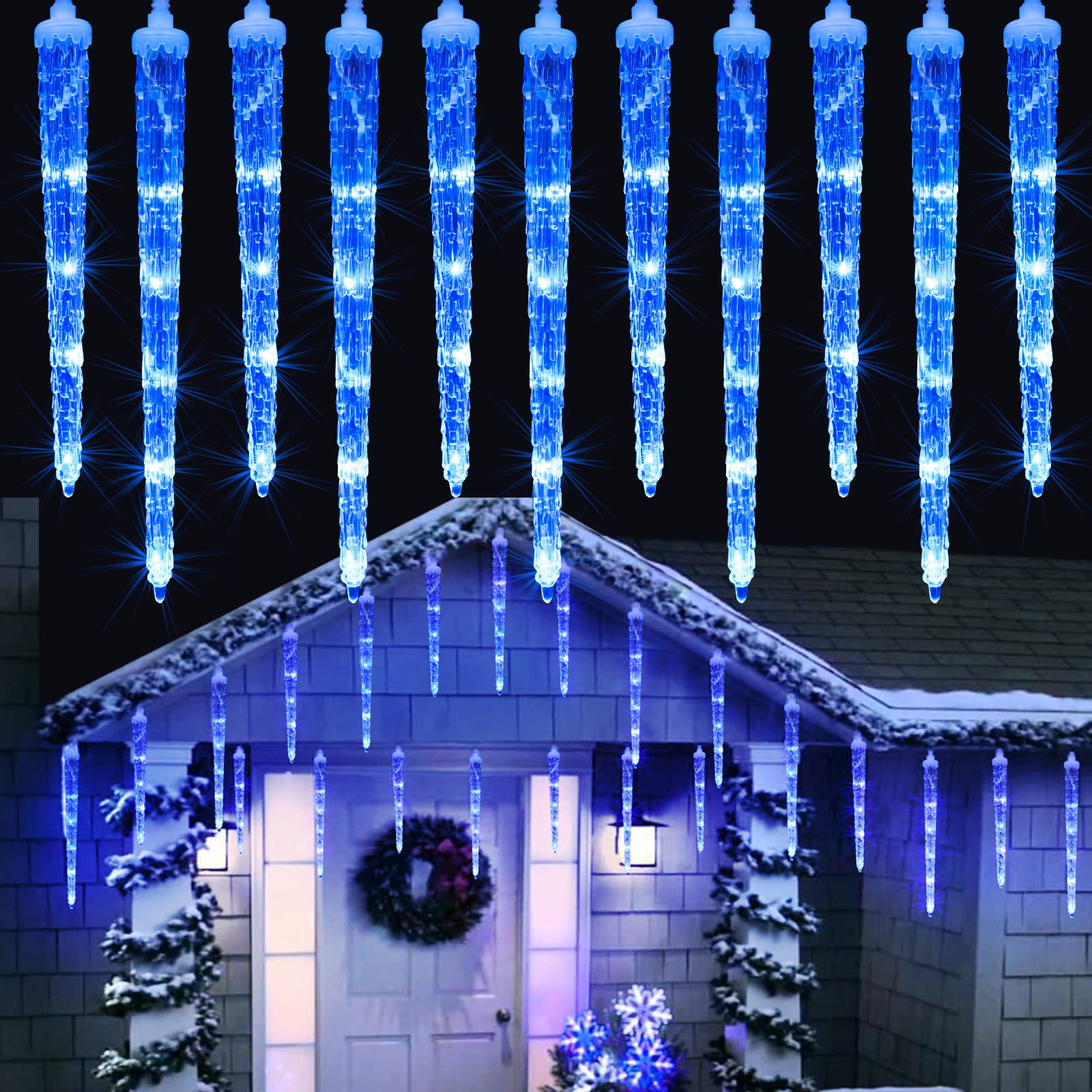 Joomer Blue Christmas Icicle Lights, 13FT 20 Tubes 90 LED 8 Modes Icicle Lights with Timer Function, Waterproof Connectable Ice 