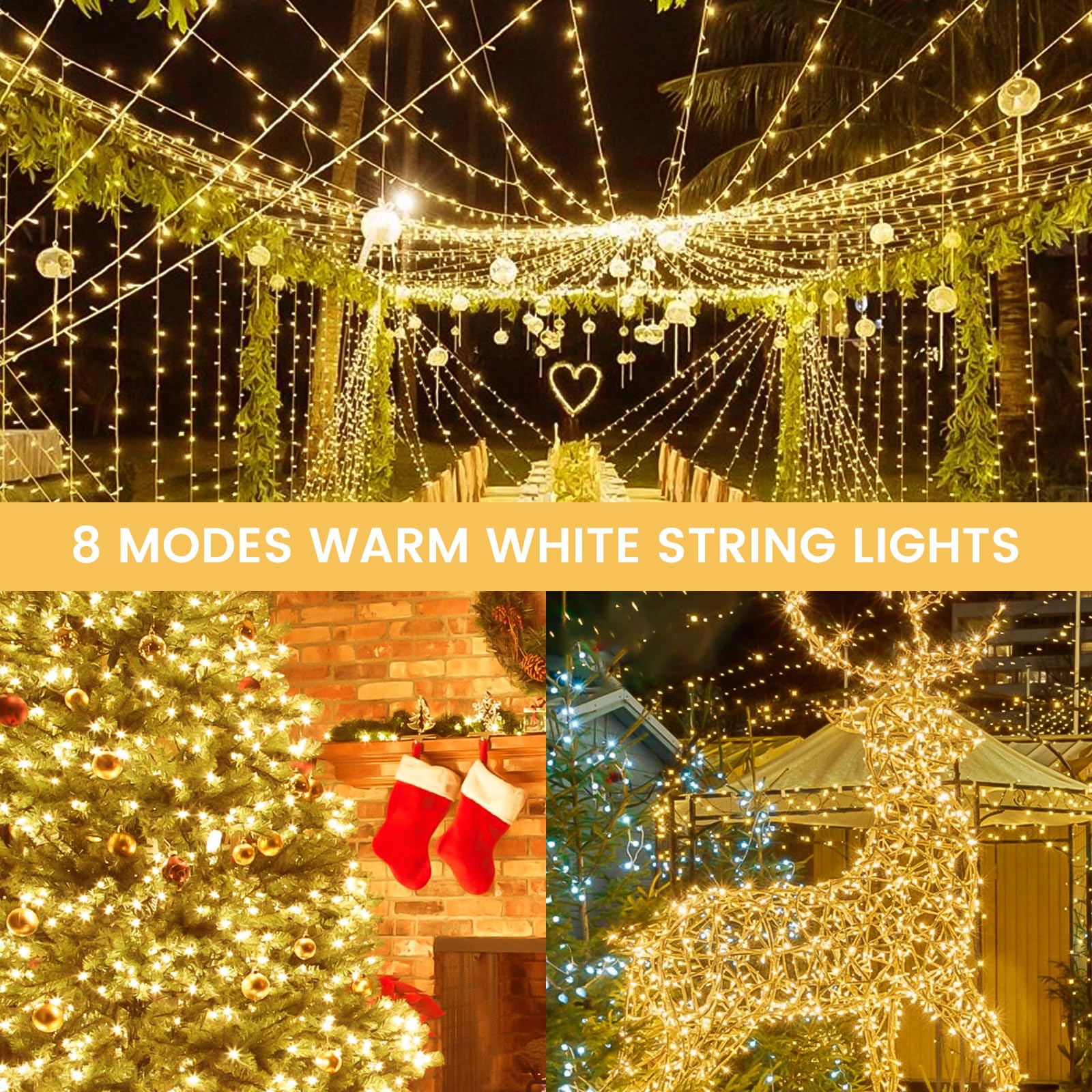 2 Pack Christmas String Lights Battery Operated With Timer  33Ft 100 Led Waterproof Twinkle Lights  8 Modes Fairy Light For Indoor And Outdoor Bedroom Garland Tree Christmas Decorations (Warm White)