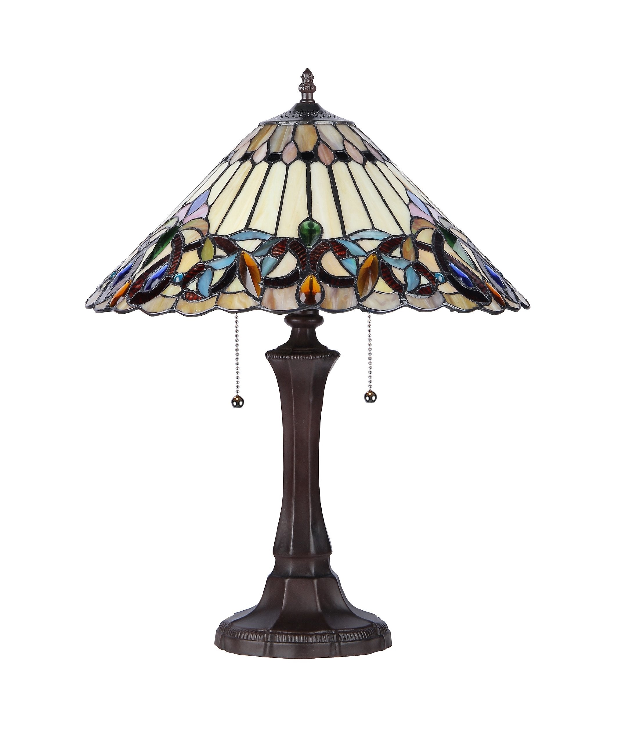 CHLOE Ambrose Tiffany-Style Victorian Table Lamp, 2-Light, 21.9inx16.54inx16.54in, Glass/Resin/Metal, Multicolor, Model CH