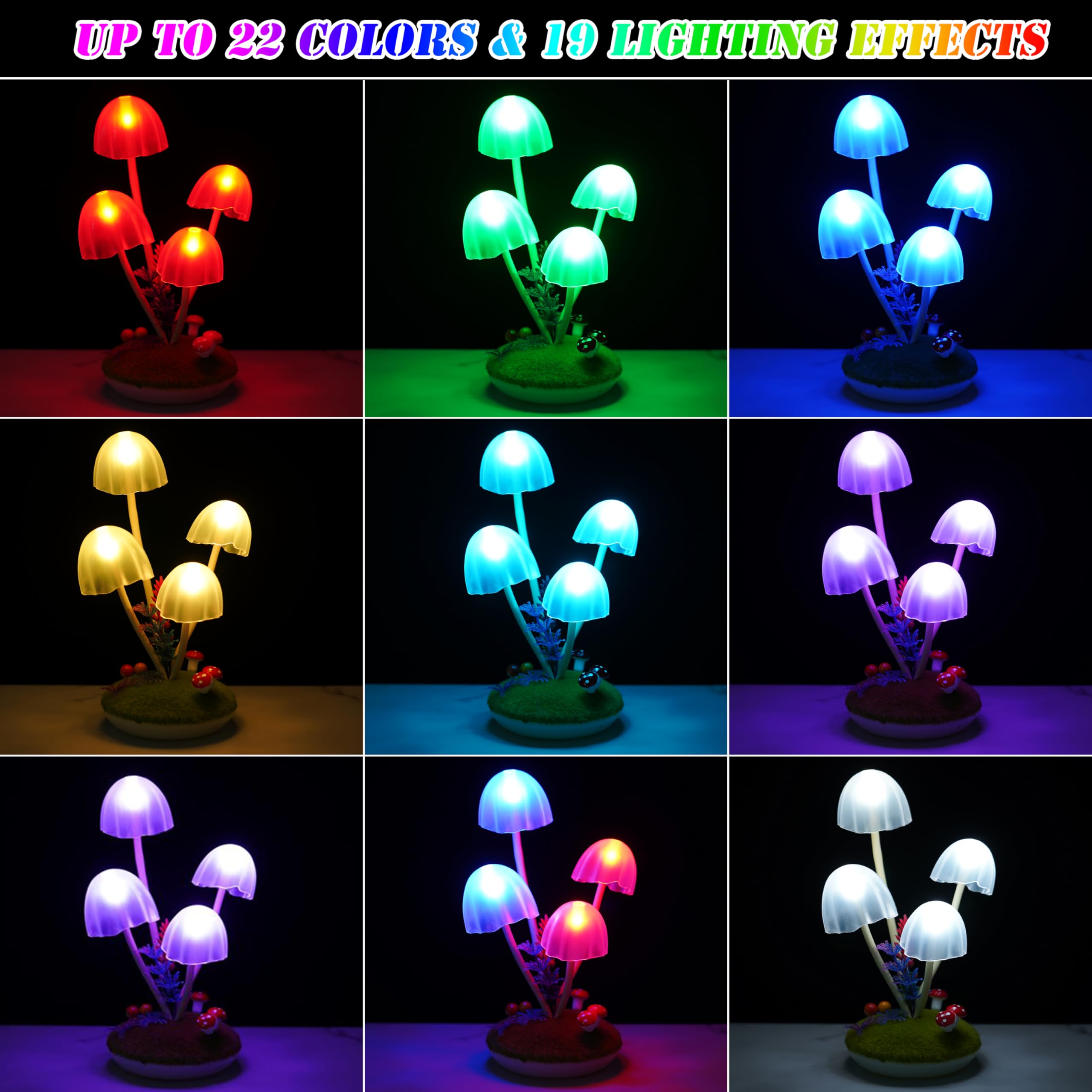 Mushroom Night Light For Kids, Wonderland Mushroom Lamp Decor, 22 Colors & 19 Lighting Effects Small Table Bedside Lights With R