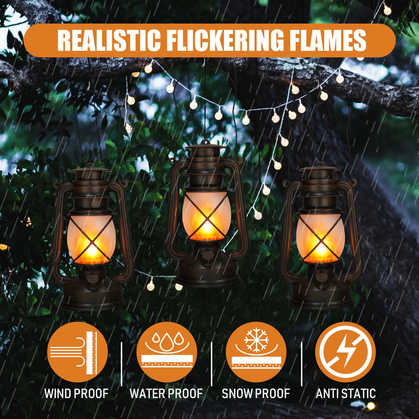 Retisee Vintage Led Lantern Battery Powered Camping Lamp Indoor Outdoor Hanging Lantern Flickering Fire Lamps With Remote Contro