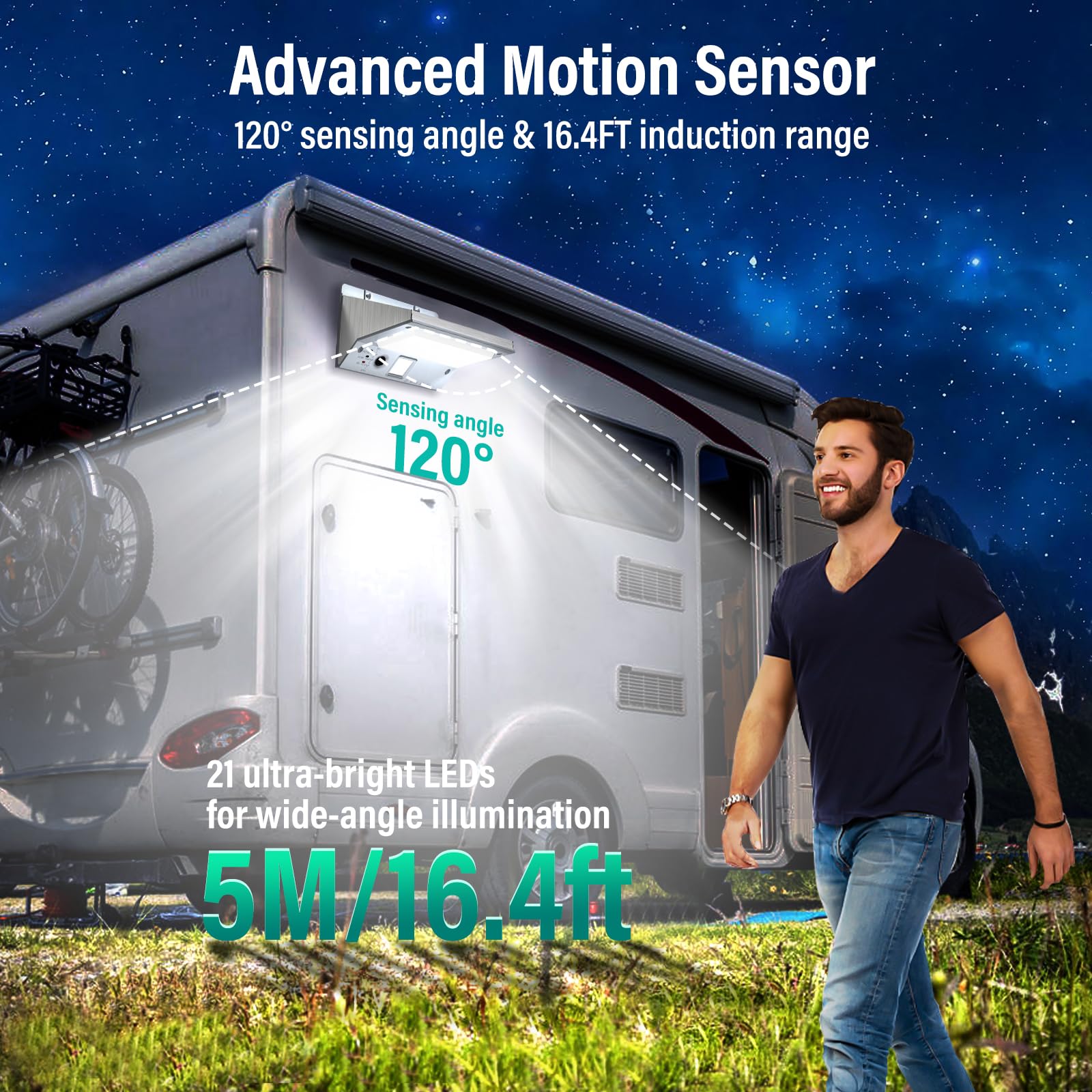 COXSENI Solar RV Porch Lights, Motion Sensor, 2200mAh Battery, IP65 Waterproof, Large, Gray, Model YH0609, 2 Pack