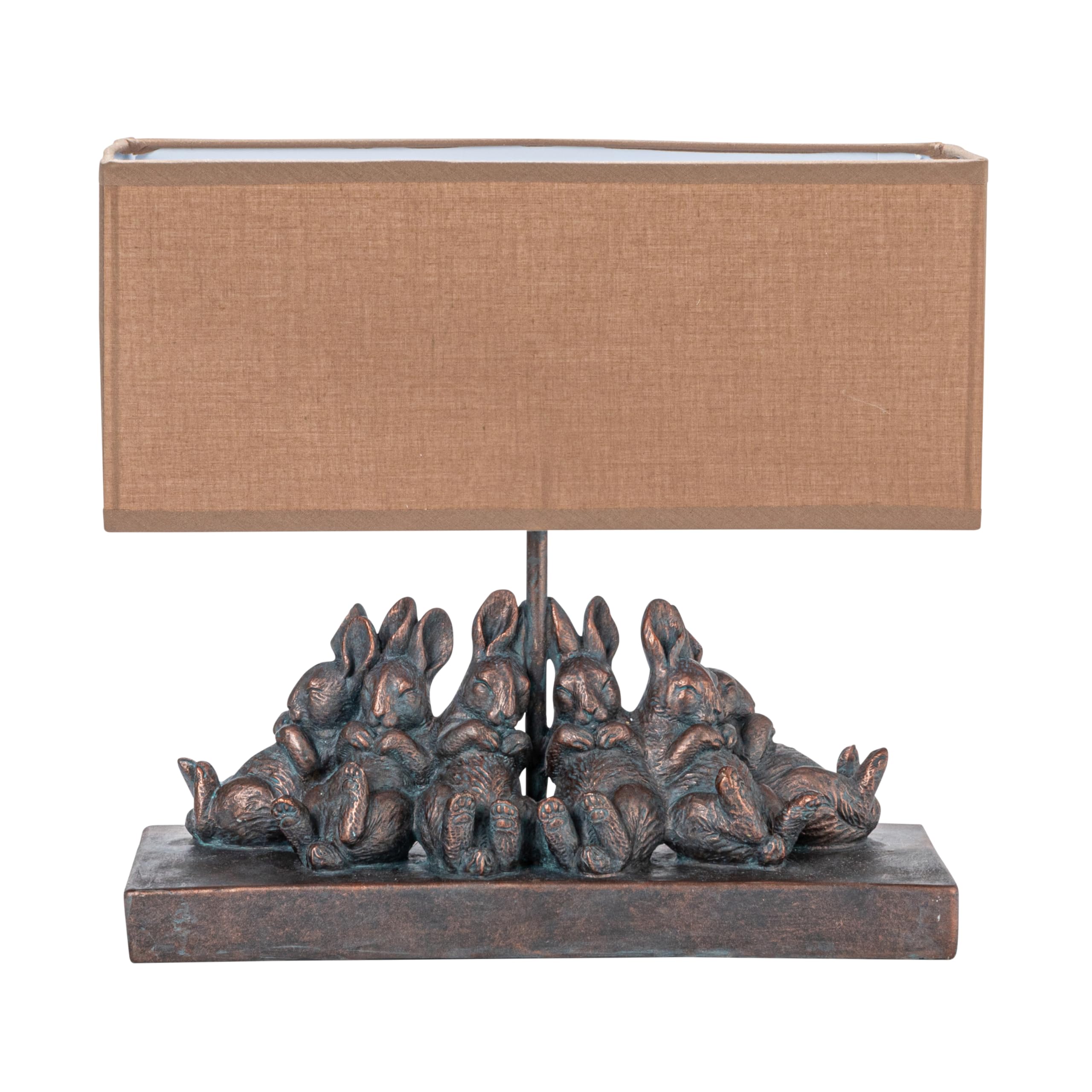Creative Co-Op Resin Rabbit Table Lamp, Rectangle Linen Shade, Bronze Finish, Model EC1609