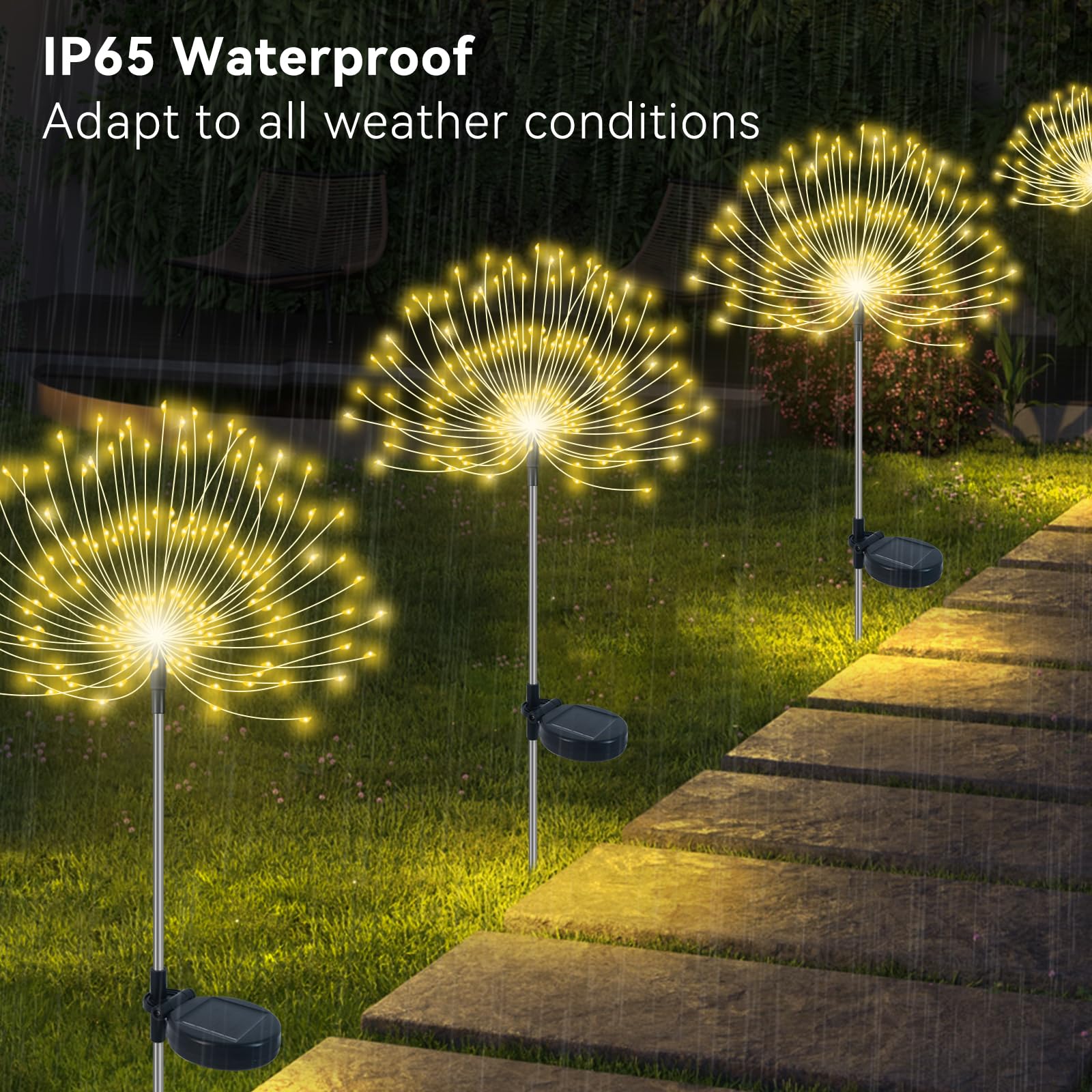 Solar Garden Lights Outdoor Waterproof, 2 Pack 120 Led Solar Firework Lights Decorative Garden Décor Outside For Flowerbed Pathway Party Christmas Decorations, Warm White