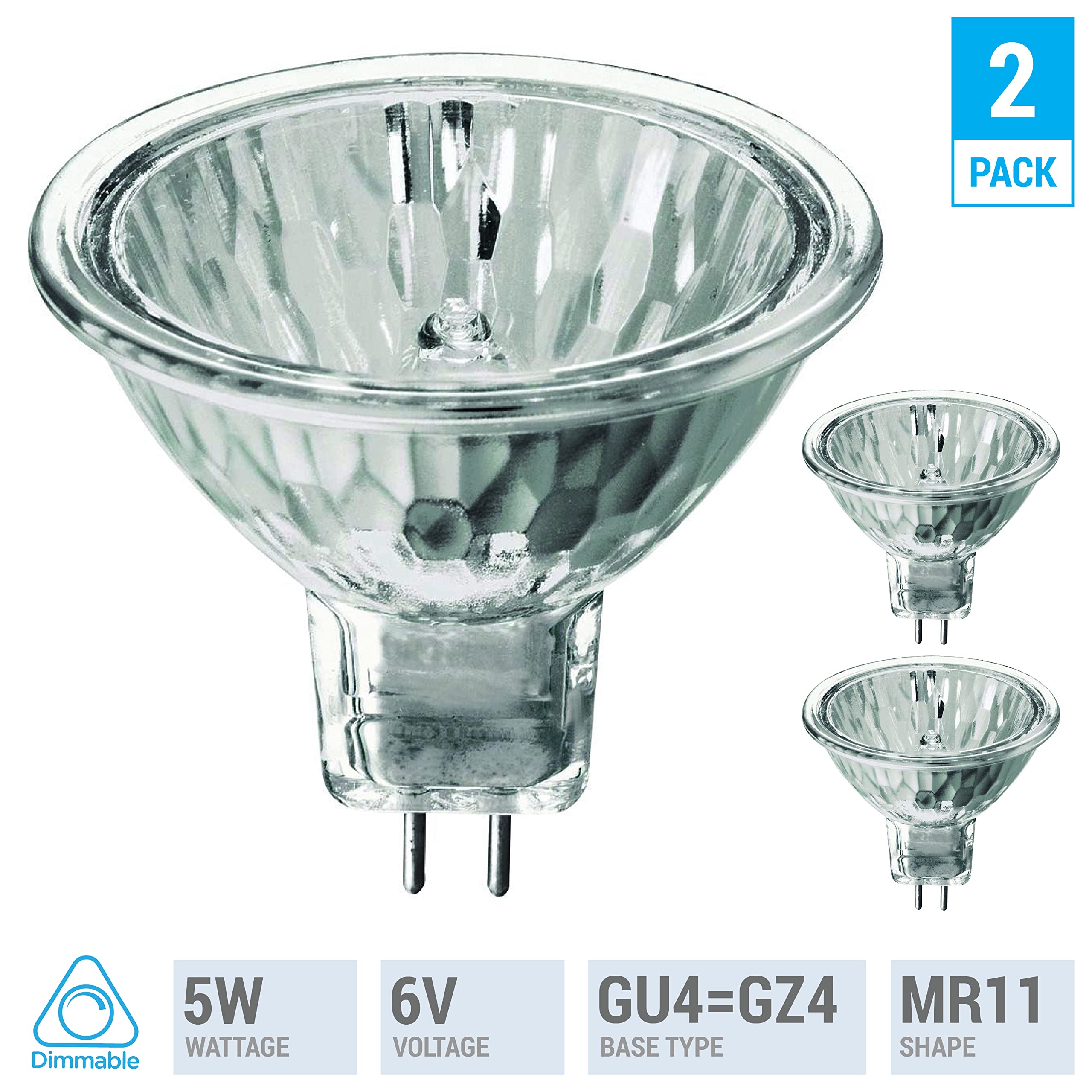 KOR MR11 6V Halogen Reflector Light Bulb - Pack of 2, White, Fiber Optic