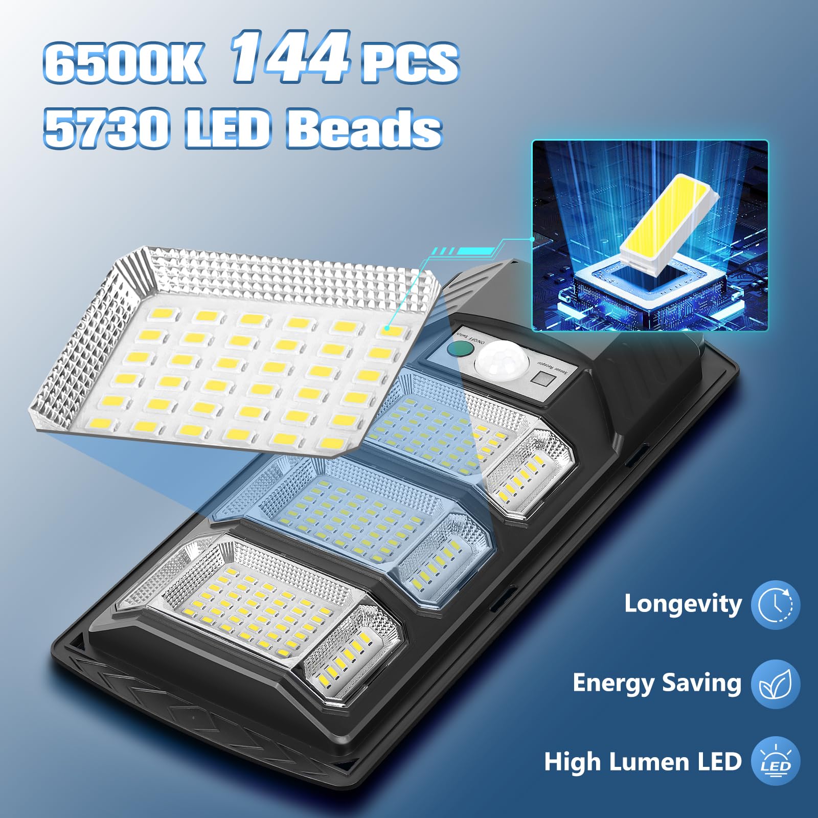 Solar Lights Outdoor Waterproof, 6500K Solar Street Lights Outdoor, Led Solar Flood Lights Dusk To Dawn With Motion Sensor And R