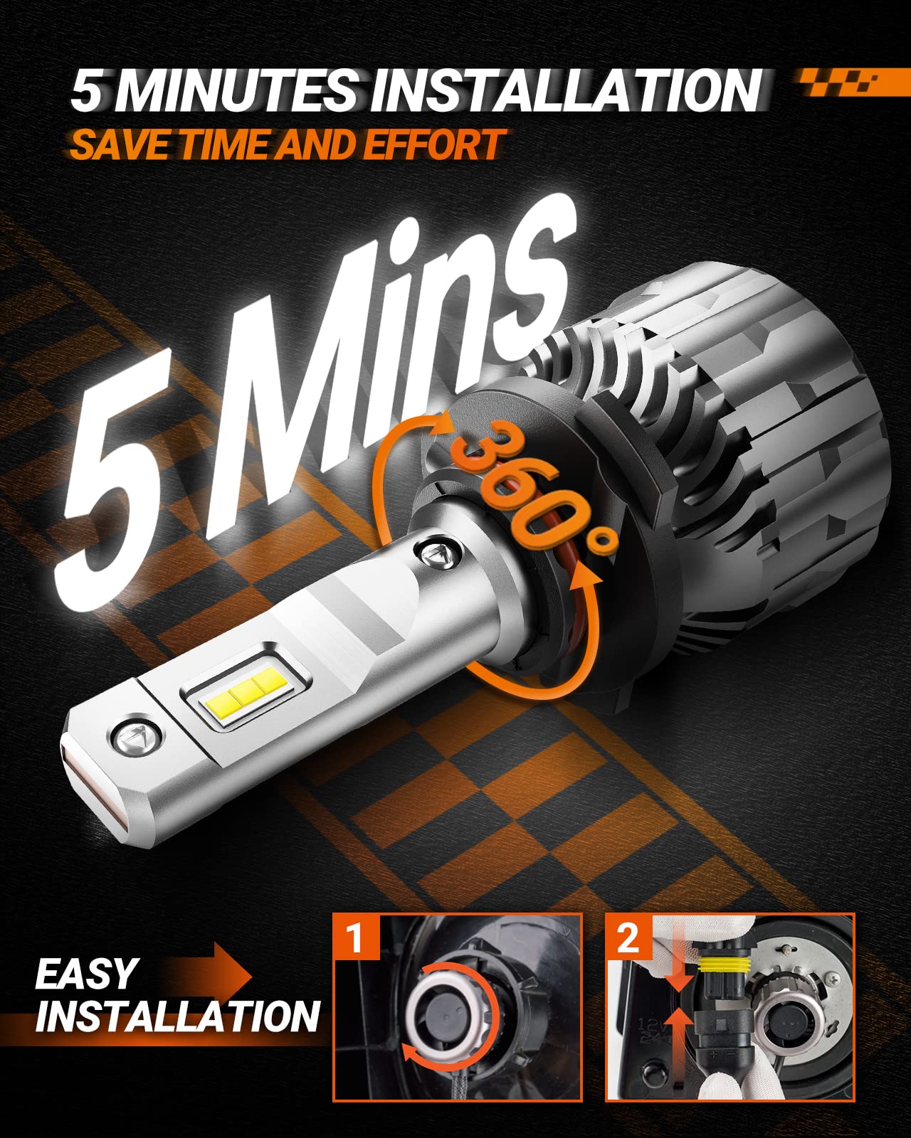 SEALIGHT 9005/HB3 LED Bulbs, 18000LM Brightness, 6500K Cool White, 70W Conversion Kit, Wireless Plug & Play, Pack of