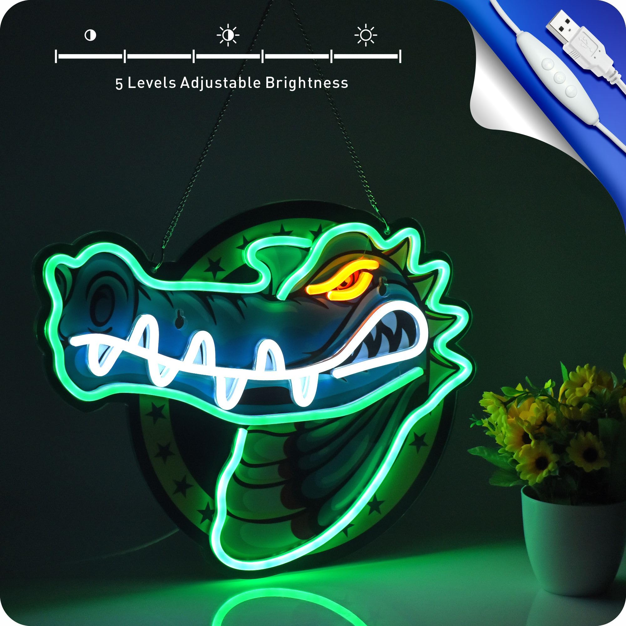 Alligator Neon Signs, Crocodile Neon Sign For Wall Decor, Usb Led Neon Sign, Bar Pub Store Club Garage Bedroom, Home Artwork (Alligator)