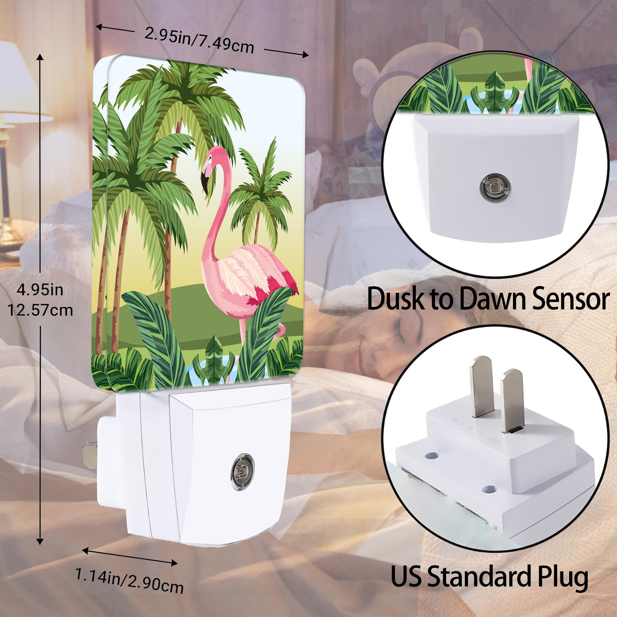 Jopowide Tropical Flamingo Cartoon Night Light, Dusk To Dawn Smart Sensor Nightlight For Bedroom Bathroom Kitchen Hallway Stairs