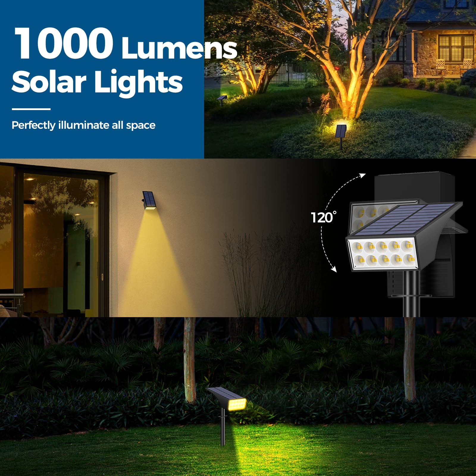 WENATY Solar Spot Lights Outdoor, 4 Lighting Modes, Waterproof IP65, 6 Pack, Warm White, Landscape Security Lights for Garden Pathway