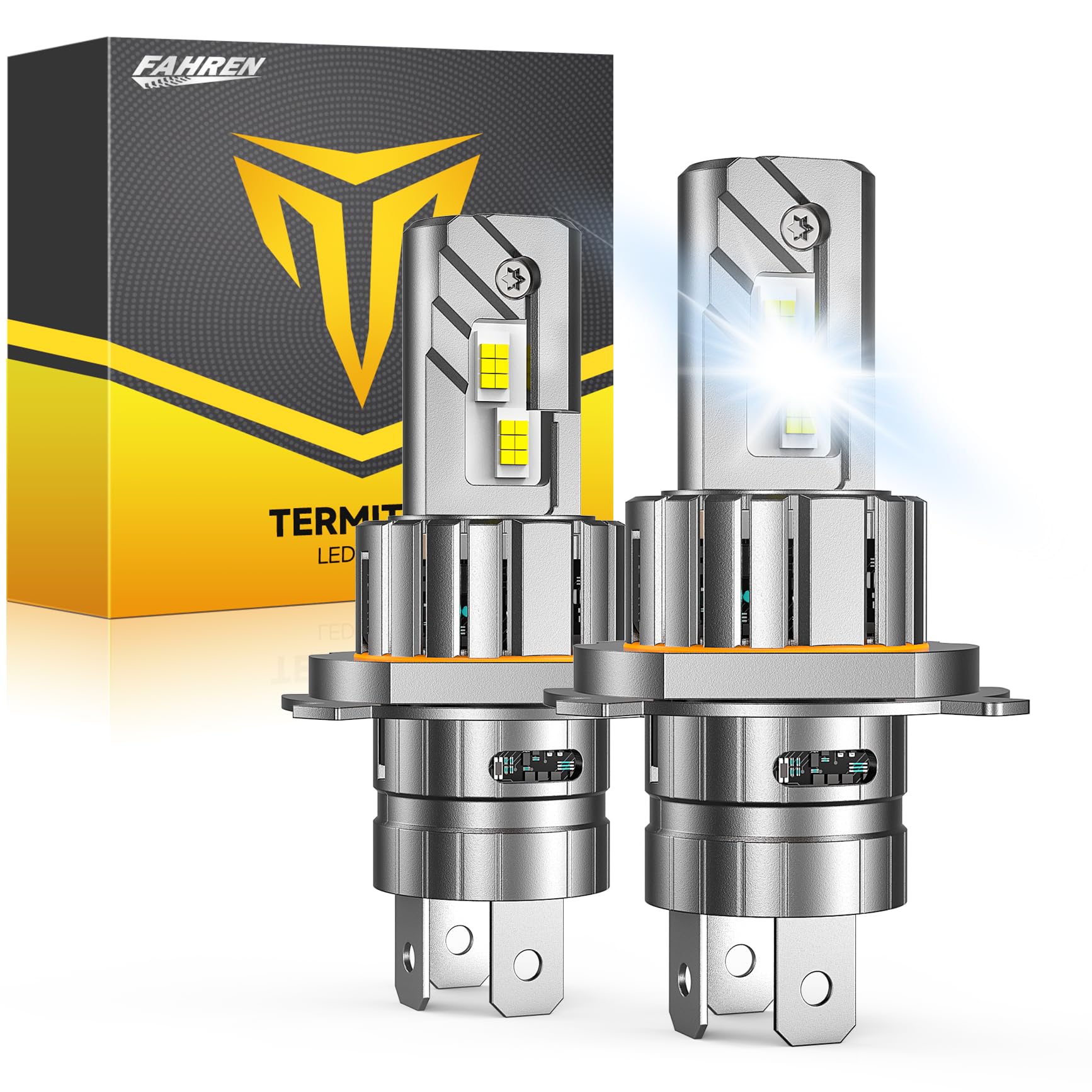 FAHREN H4/9003 LED Bulbs, Ultra-Bright 50000LM, 360° Adjustable, Mini Size, Silver, Pack of 2