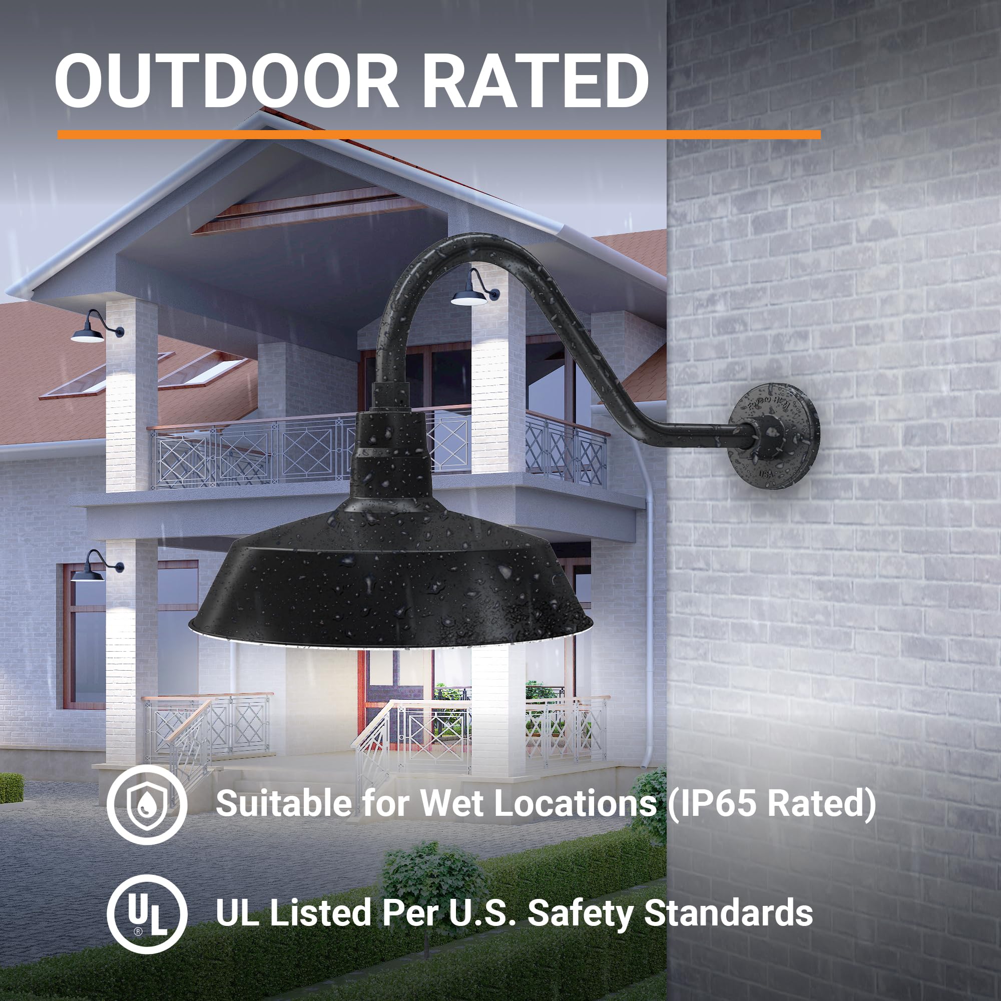 HTM LIGHTING SOLUTIONS 14in. Gooseneck Barn Light Fixture - Satin Black, Alloy Steel, Wall Sconce, Model SBL14-BK-SGN22-BK-9