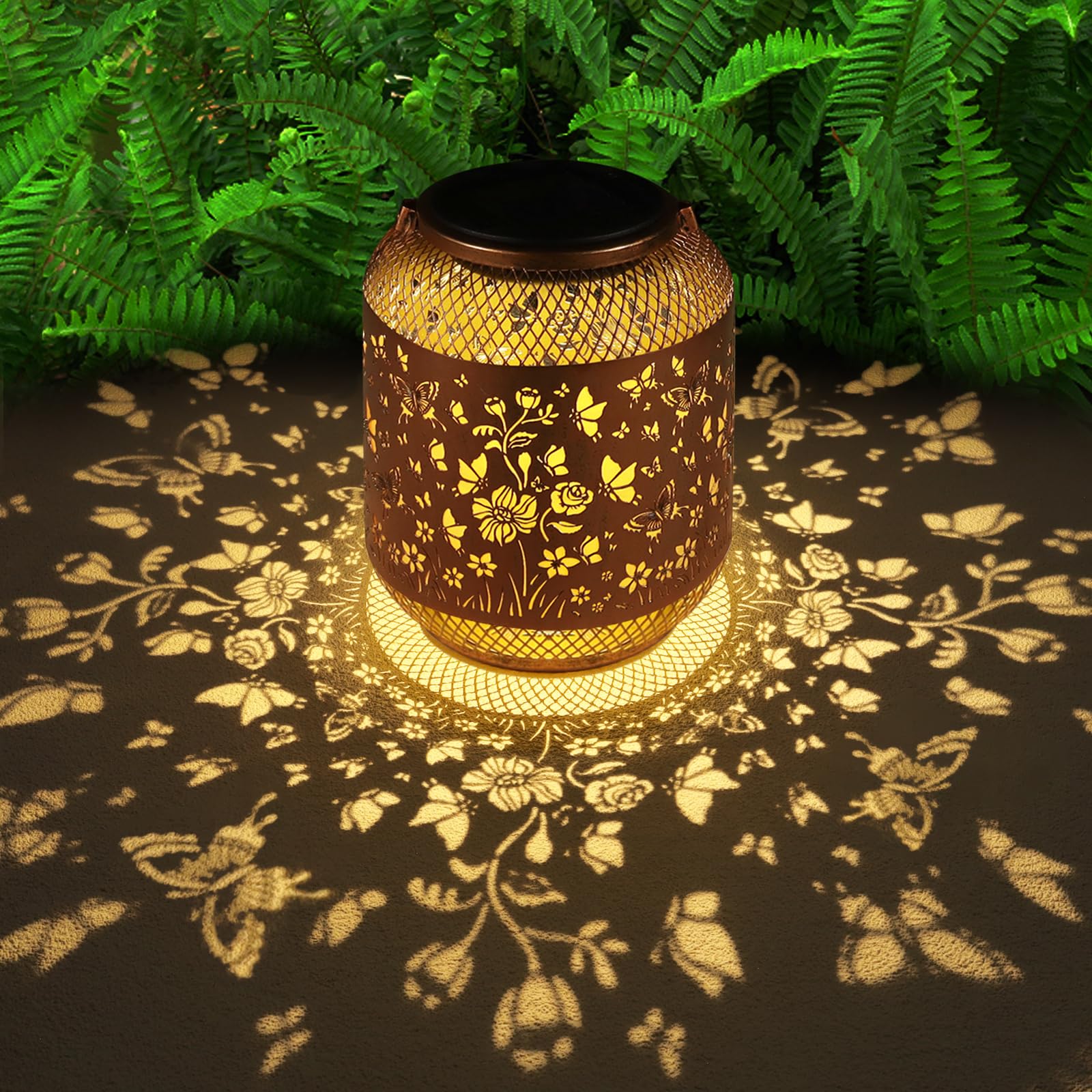 Butterfly Solar Lanterns Outdoor, Birthdays Gifts for Women Mom Grandma, Metal Waterproof Hanging Hollow Out Garden Decorative S