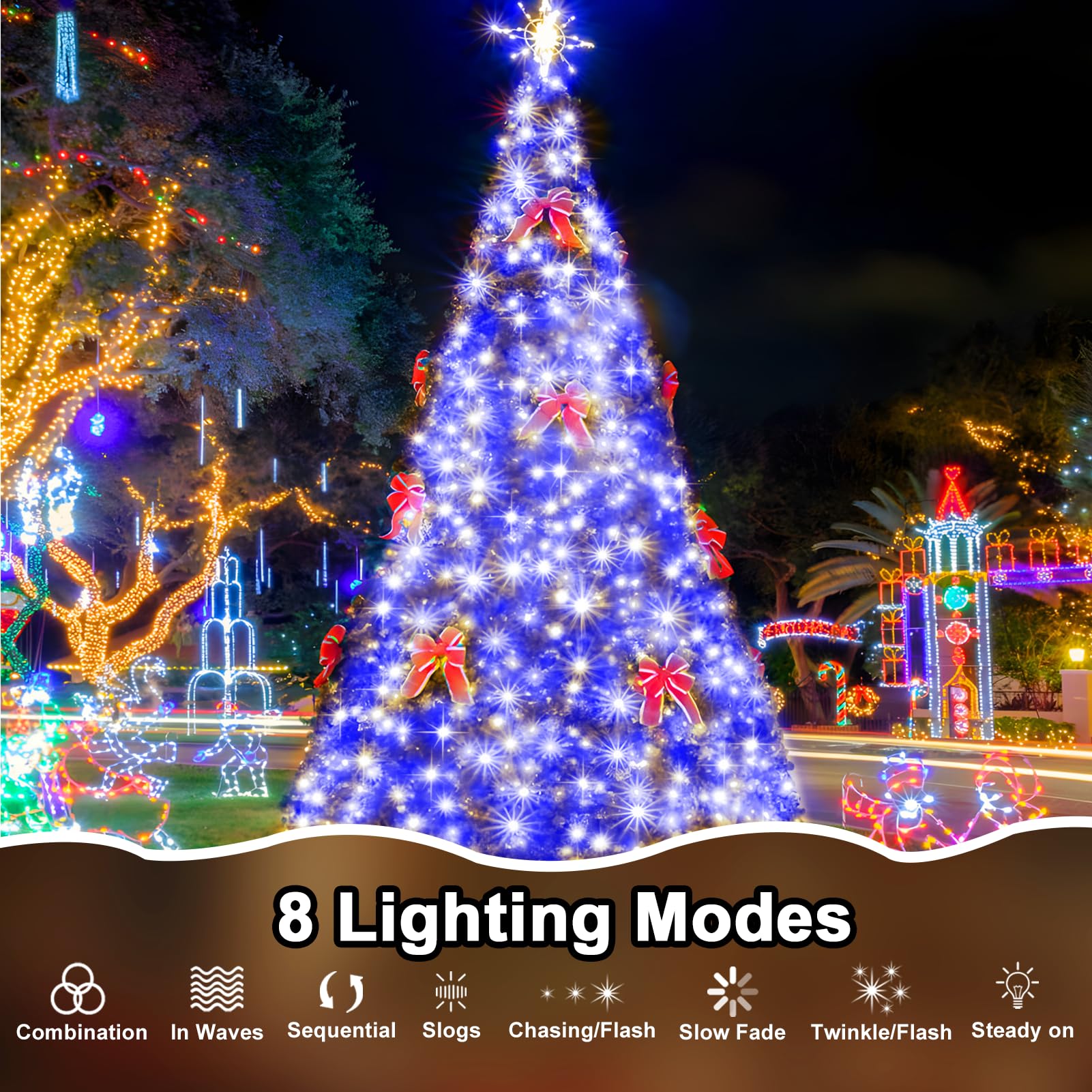 Jdgjyds 393 Ft Christmas Lights 1000 Led Xmas Lights Outdoor Christams String Lights Waterproof 8 Modes & Timer  Fairy Lights Plug In For  ing  Patio  Party  Holiday Christmas Decor (Blue)
