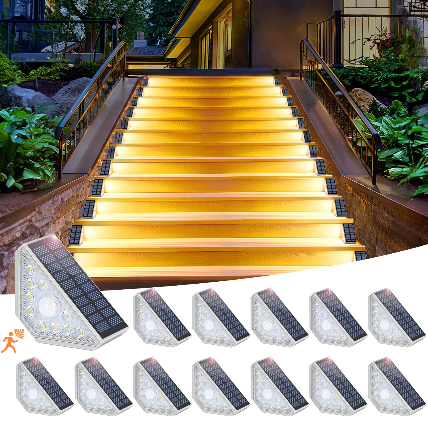 Kondras Solar Step Lights for Outside, 12-Pack Motion Sensor Outdoor Stair Lights Waterproof IP67, Solar Powered LED Outdoor Ste