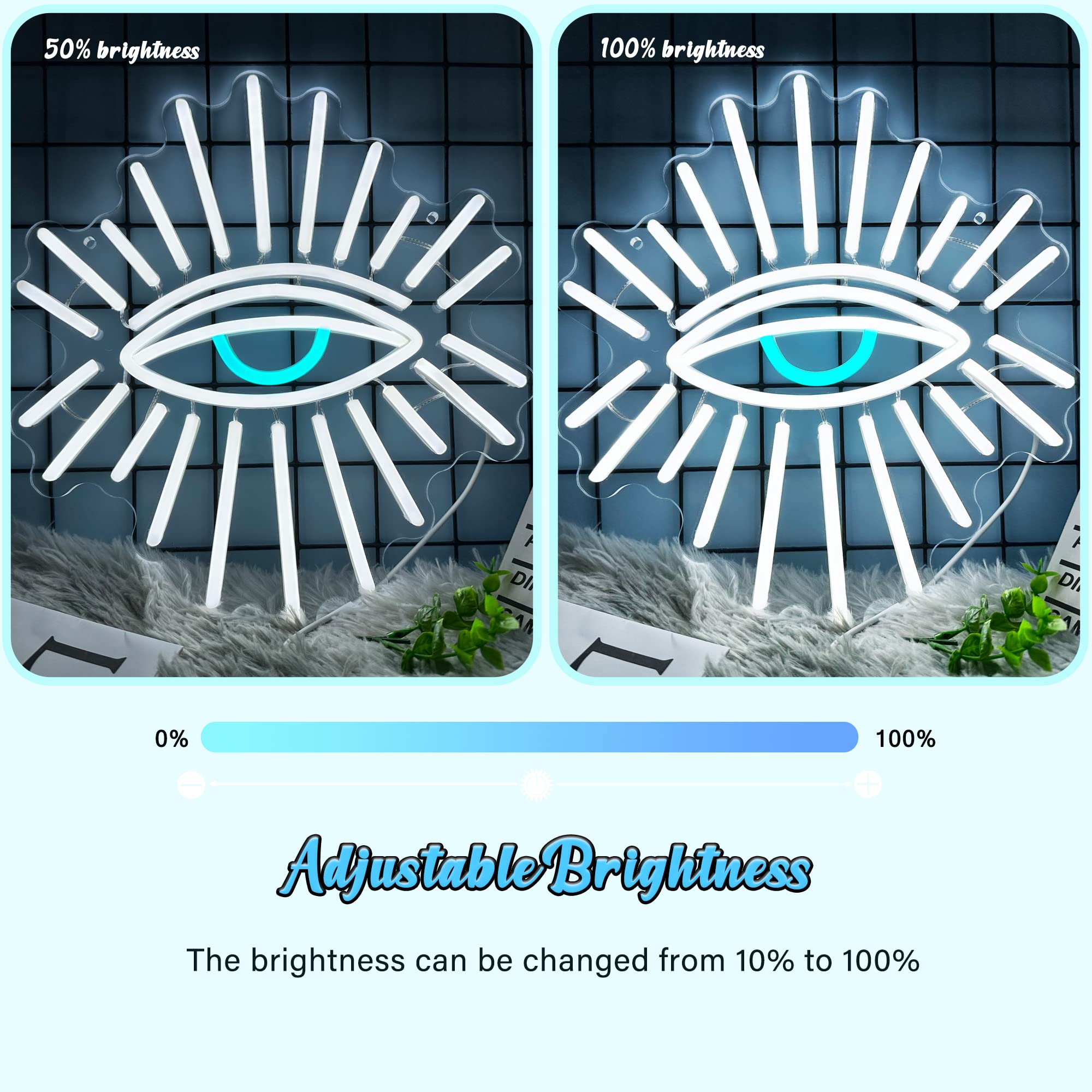 Abooly Neon Wall Sign, Dimming LED White Eyes, Acrylic, 13L x 11.8W, Eye Model, Perfect for Game Room, Bedroom, Party Decor