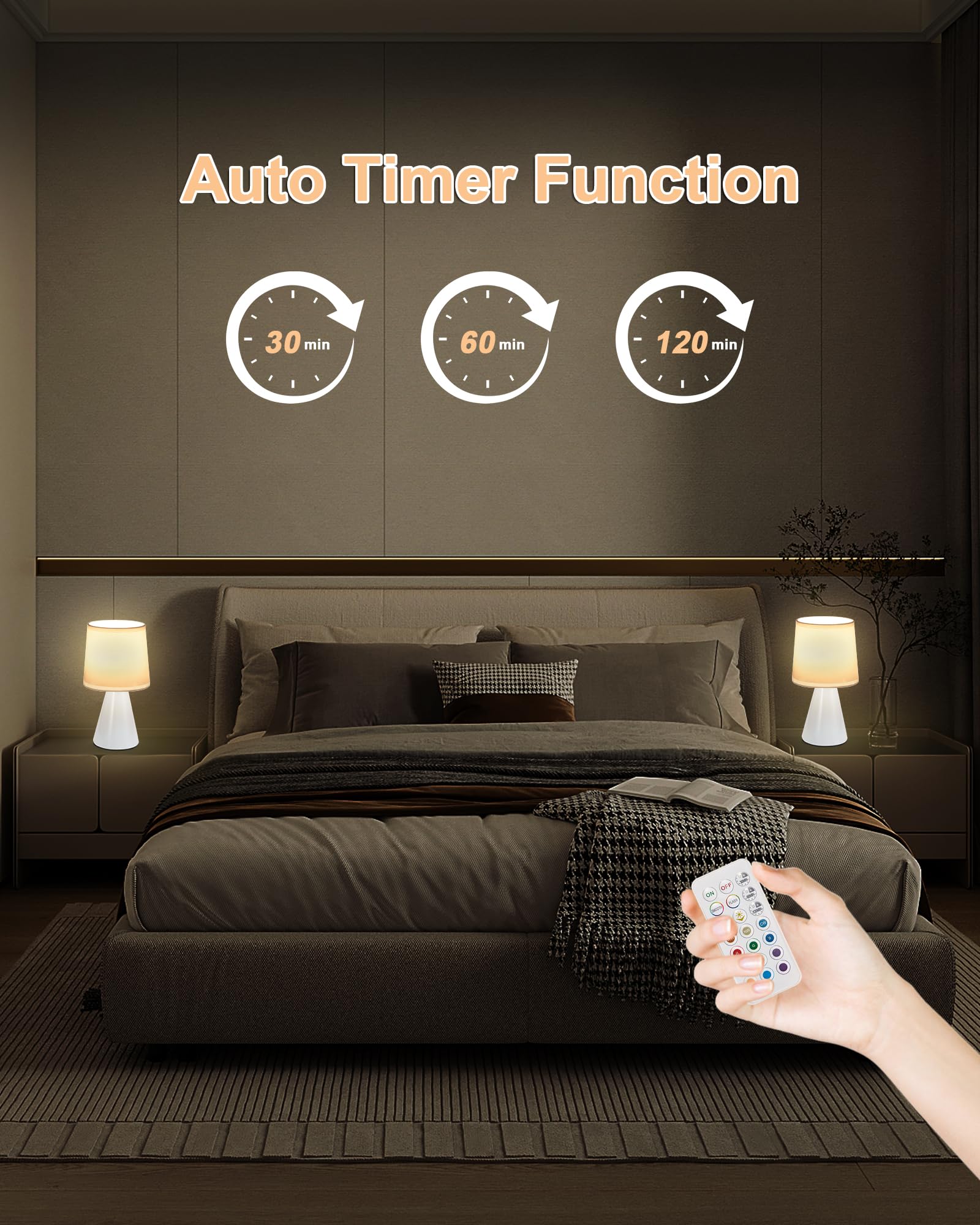 UMEXUS Cordless Table Lamp with Timer, Remote Control, Rechargeable Battery Operated Lamp with RGB Dimmable, 9.45 H Small Modern