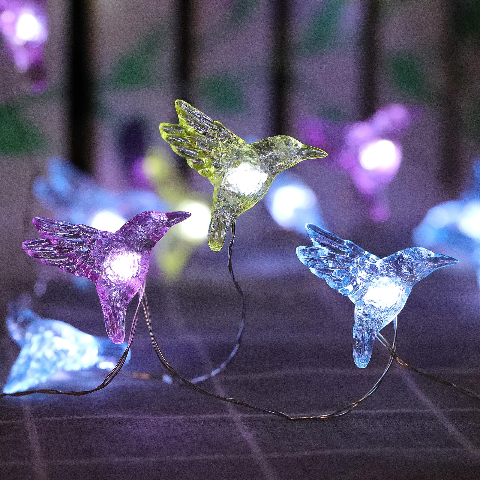 Starryfill Small Hummingbird Solar String Lights 30 LED 1.1(H) Cold White Waterproof for Outdoor Garden Yard Patio Party Decorations