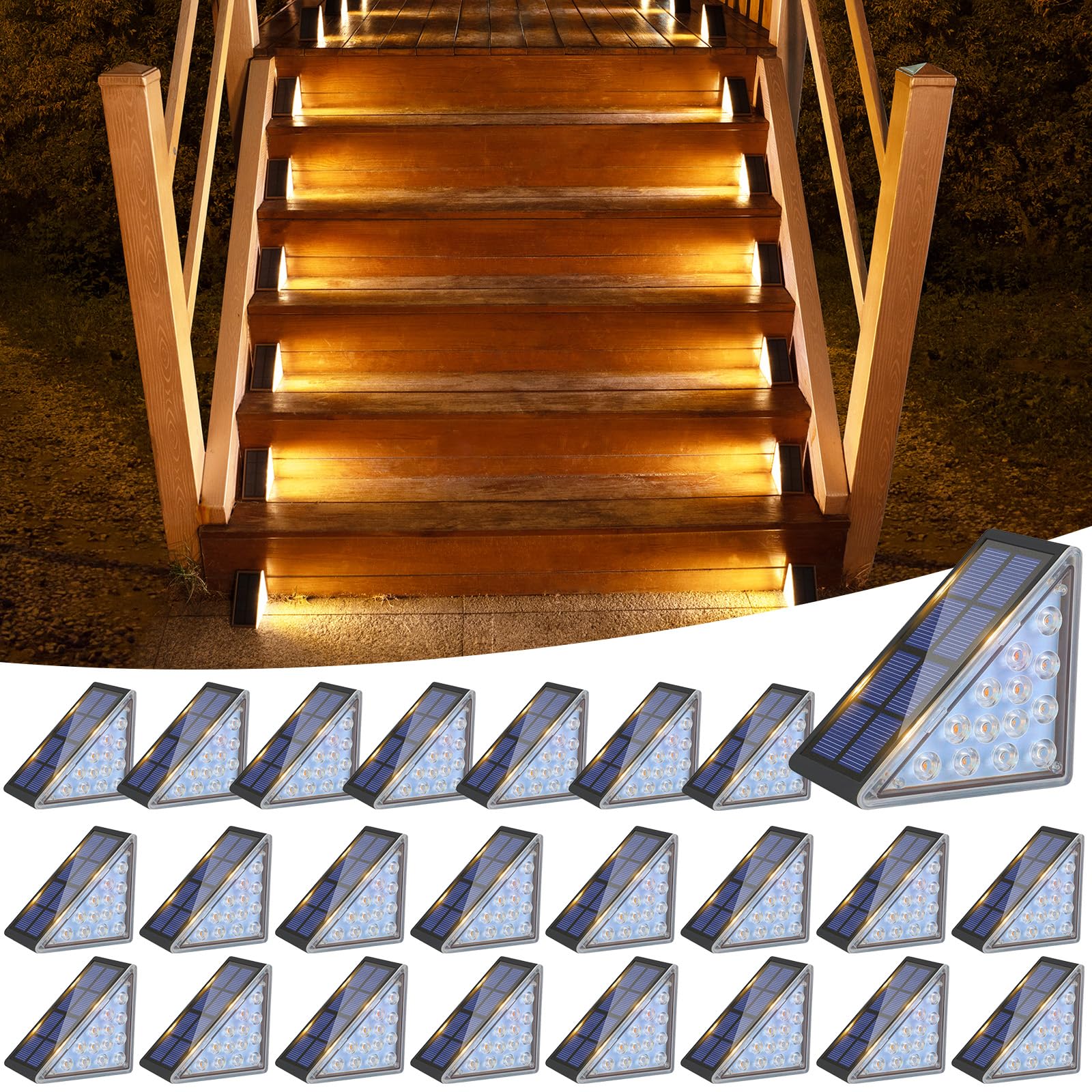 VOLISUN Solar Step Lights - Waterproof IP67, 80 Lumen, 24 Pack, Black, LED Outdoor Deck Lighting for Steps, Front Porch and Patio