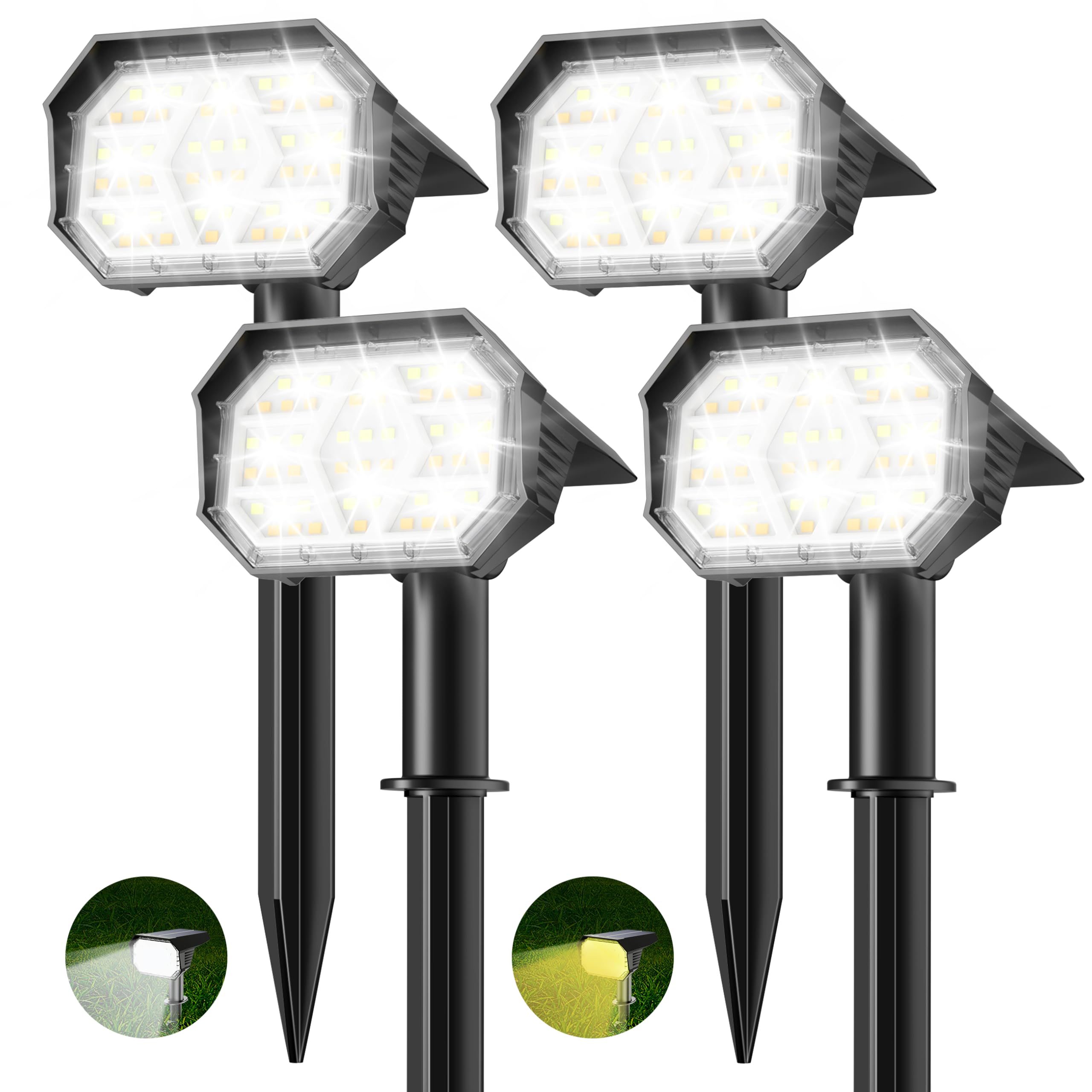 Brightown Solar Spot Lights Outdoor, 4 Pack, IP67 Waterproof, 2-in-1 Cool & Warm Light, Model: SpotLight-TC-4PC