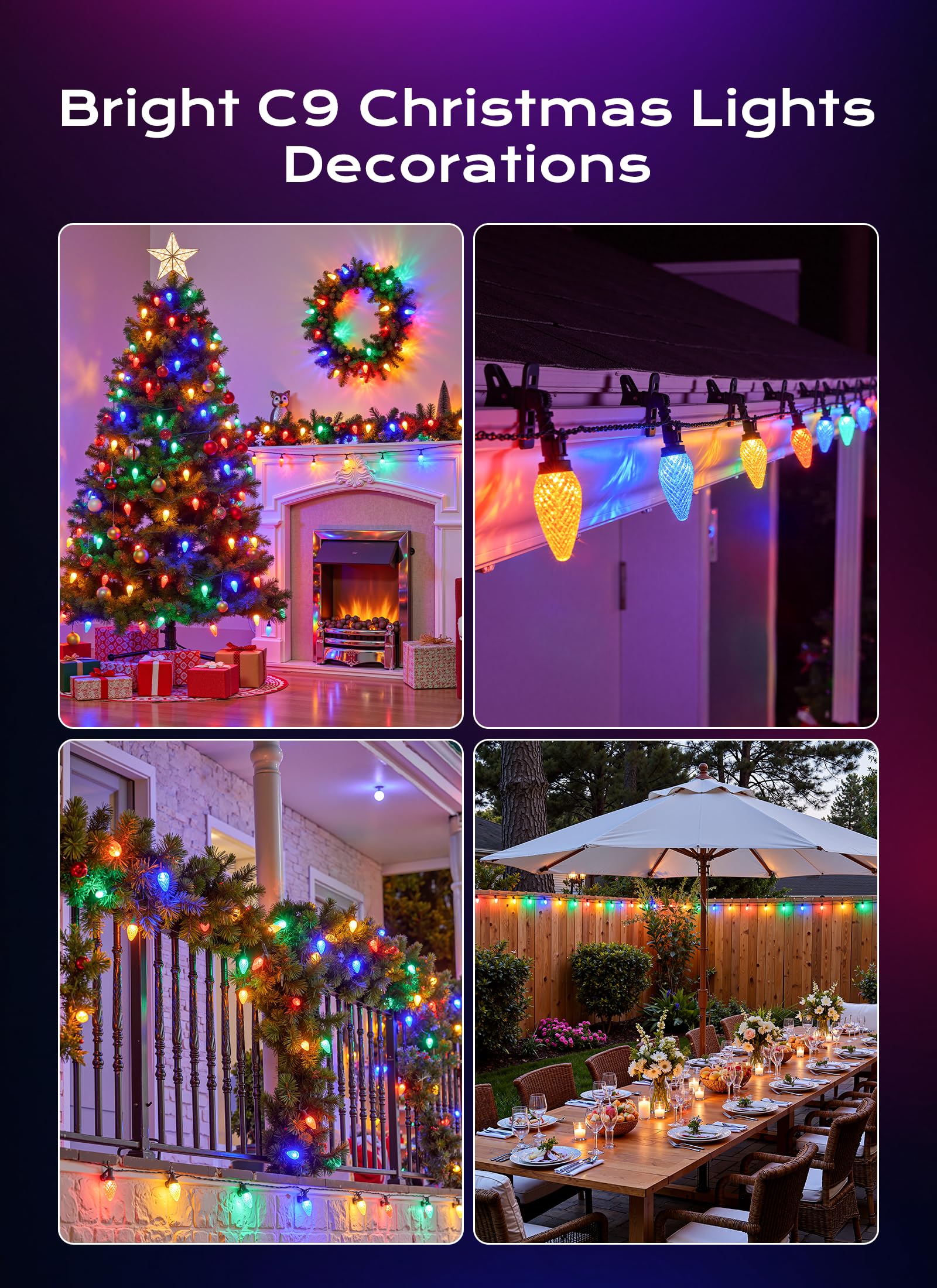 C9 Christmas Lights Outdoor  100 Ft 150 Led Connectable C9 String Lights With 8 Modes And Timer Extendable Xmas Tree Patio Roofline Garden Yard Holiday Party Indoor Outdoor Decoration  Multicolor
