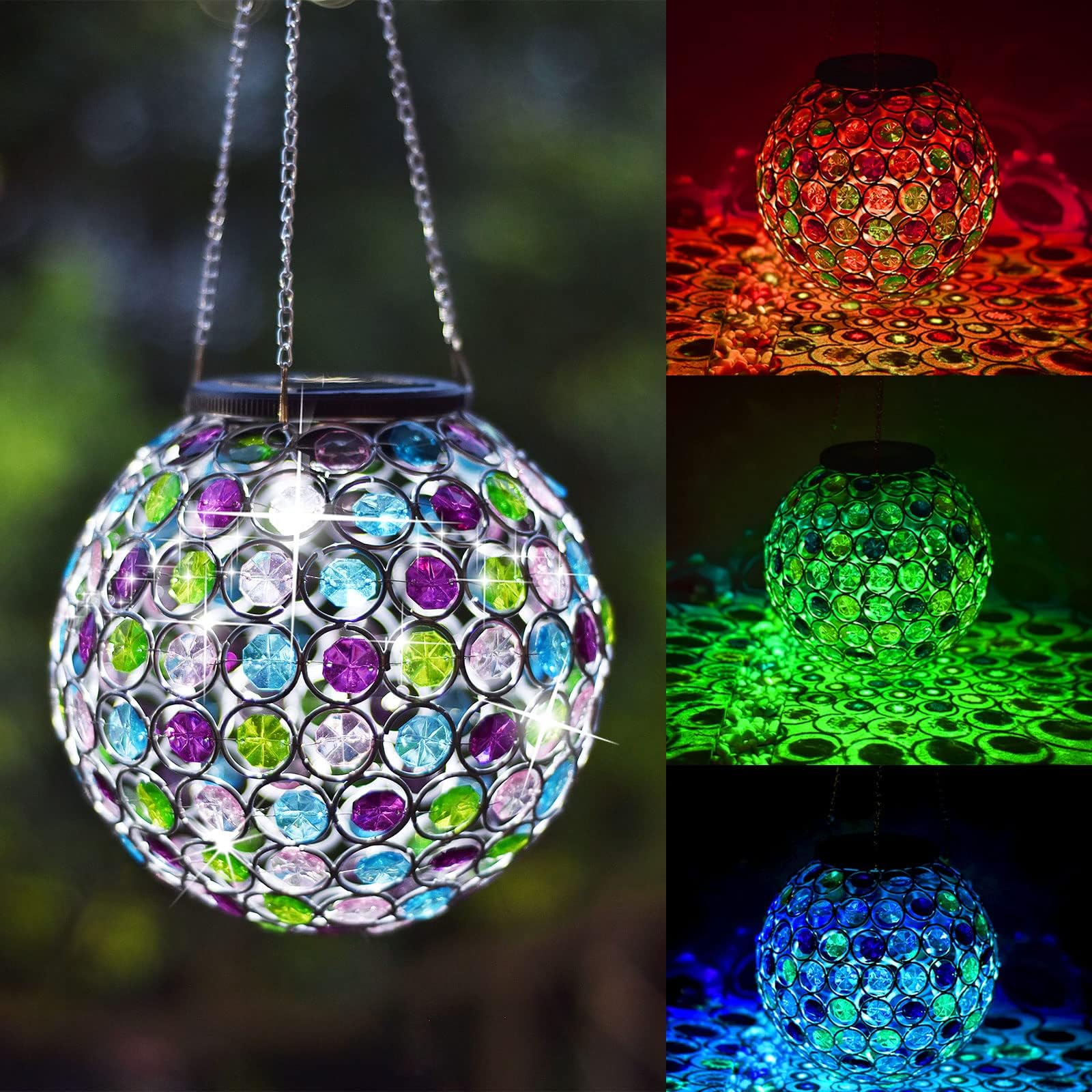 Sunnypark Solar Hanging Lantern - Color Changing Led Waterproof Crystal Globe Light For Garden