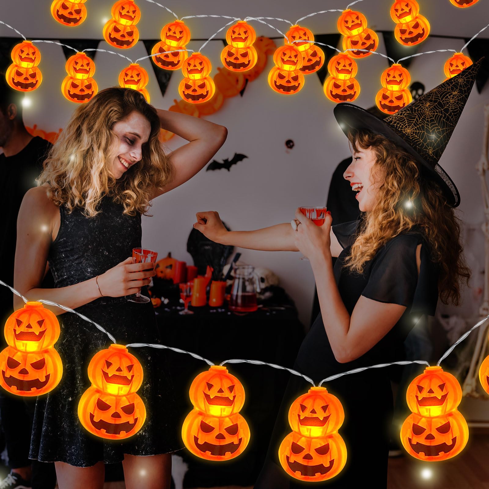 Axiijgl Halloween Decorations 20Led 9.8Ft Pumpkin String Lights Batteries Operated Battery String Lights Outdoor Indoor 2 Layer Orange Pumpkin Halloween Party Decorations
