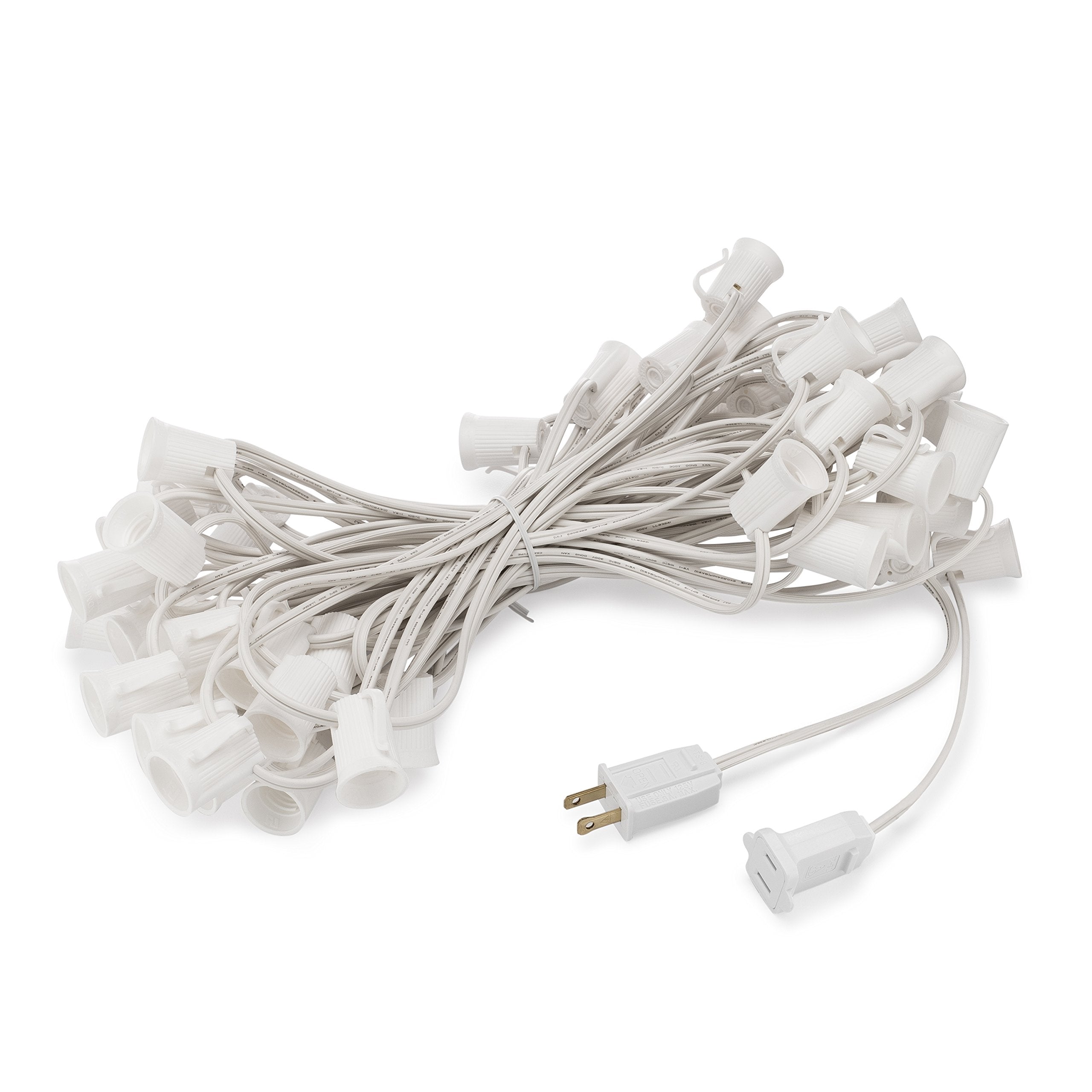 Hlo Lighting C9 Light Strings | 50 White Cord With 12 Socket Spacing  E17 Light Stringer For C9 Christmas Lights