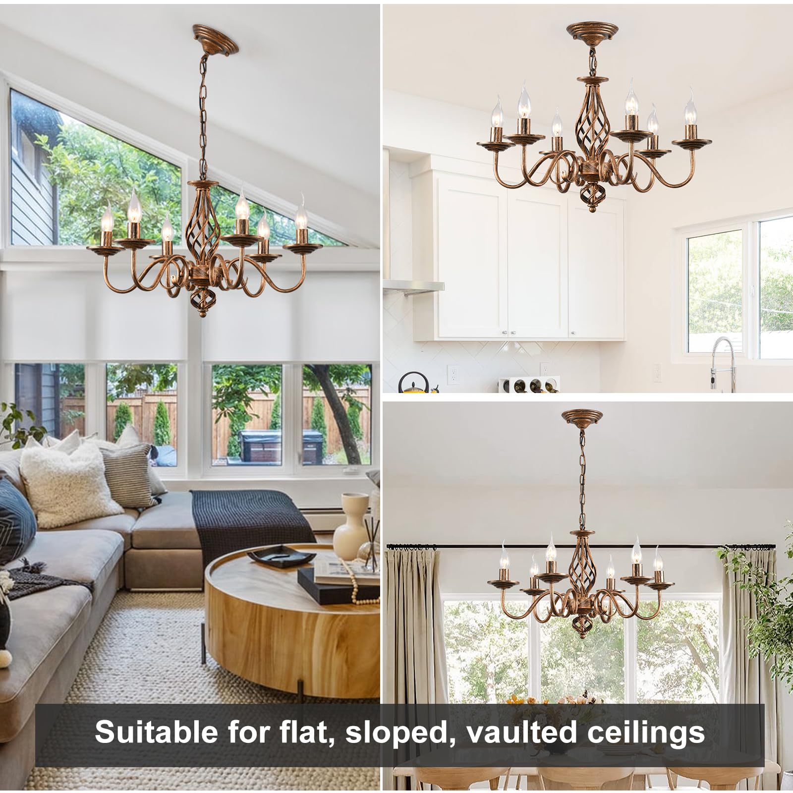 Ganeed French Country Chandeliers, 6 Lights Rustic Vintage Metal Pendant Light Fixture Hanging Light For Farmhouse, Kitchen Isla