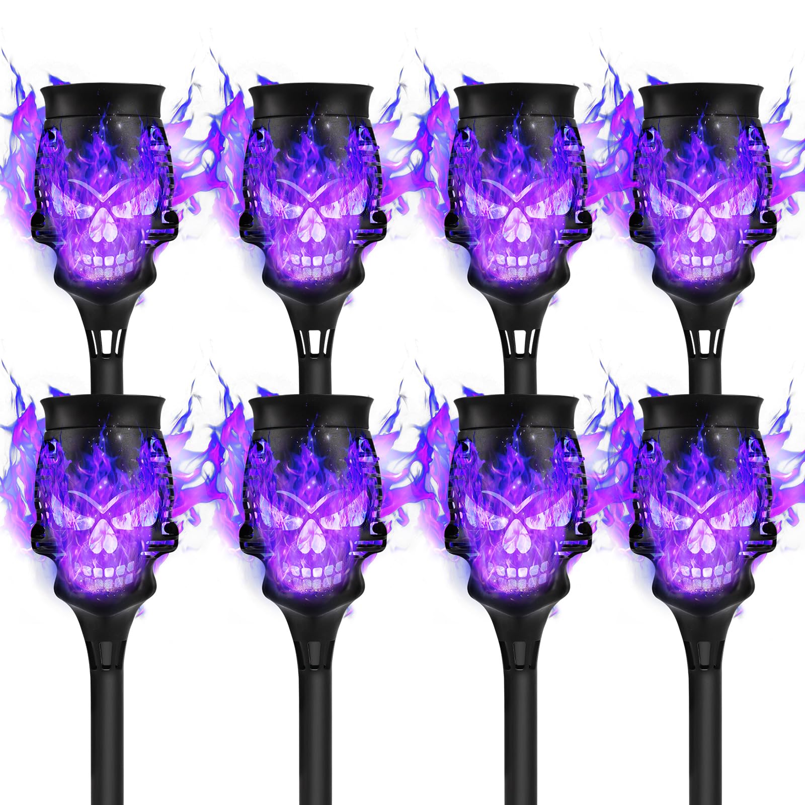 Oalysam Spooky Skulls Solar Torch Lights - 8-Pack Flickering Flame Torches for Enchanting, Waterproof Outdoor Solar Powered Ligh