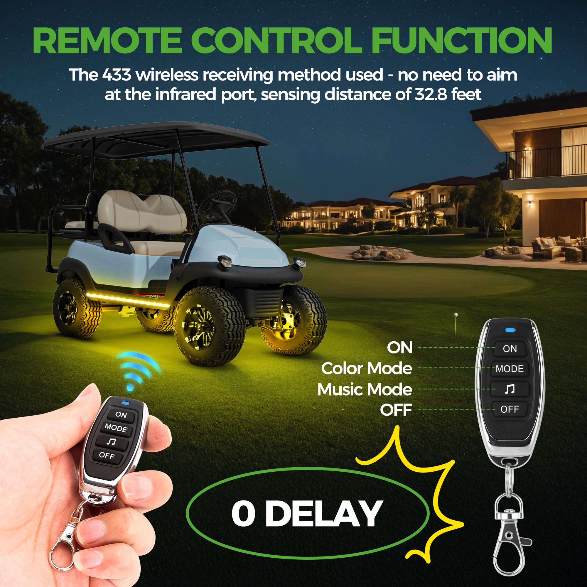 10L0L Golf Cart LED Light Strip Kit - 14 Modes, 126 LEDs, 86 Inch, 2 Pack, Water Resistant, Wireless Remote Control, Sound Active
