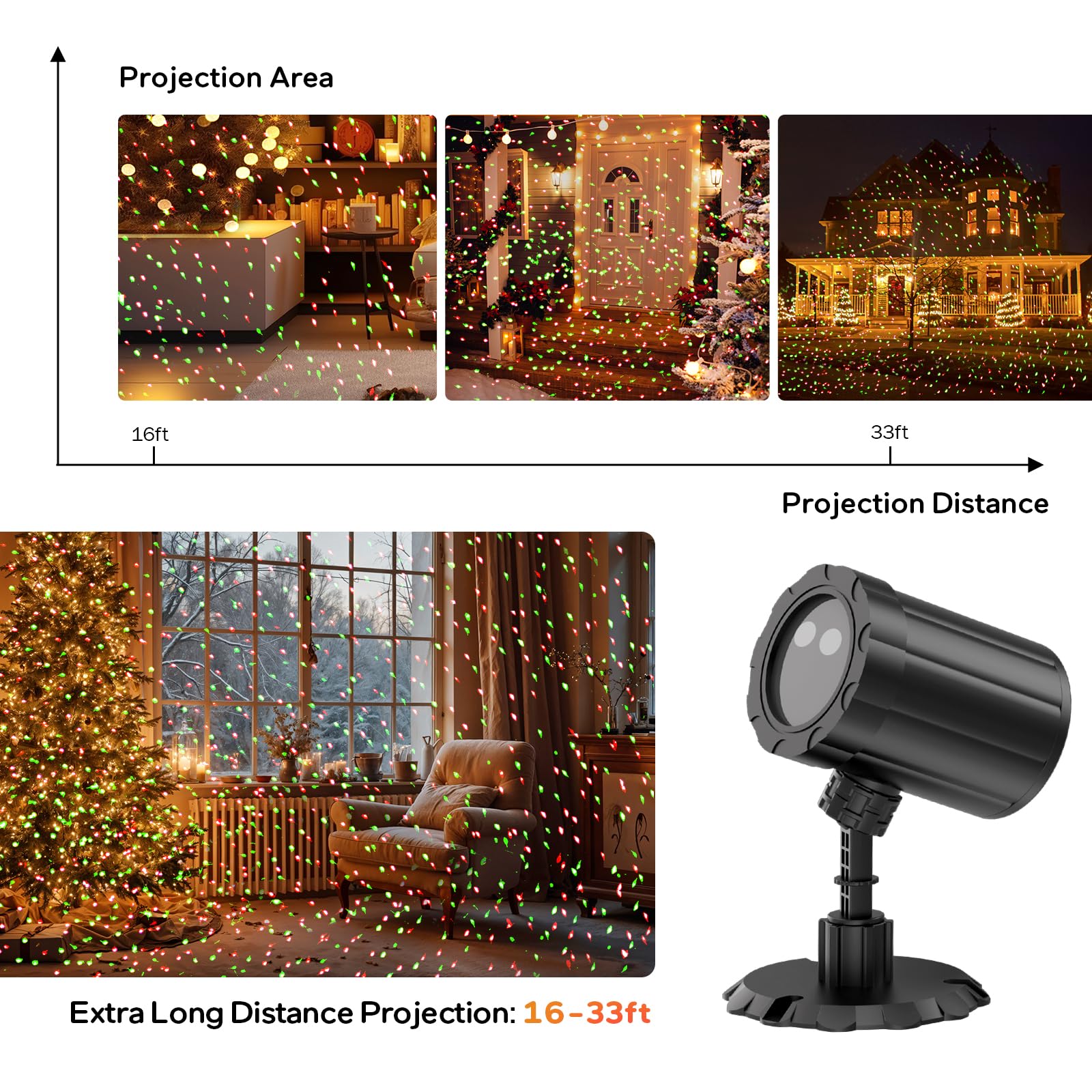 Christmas Projector Lights Outdoor, Led Waterproof Projector Lights, 3 Modes With Remote Control Outdoor Christmas Projector For
