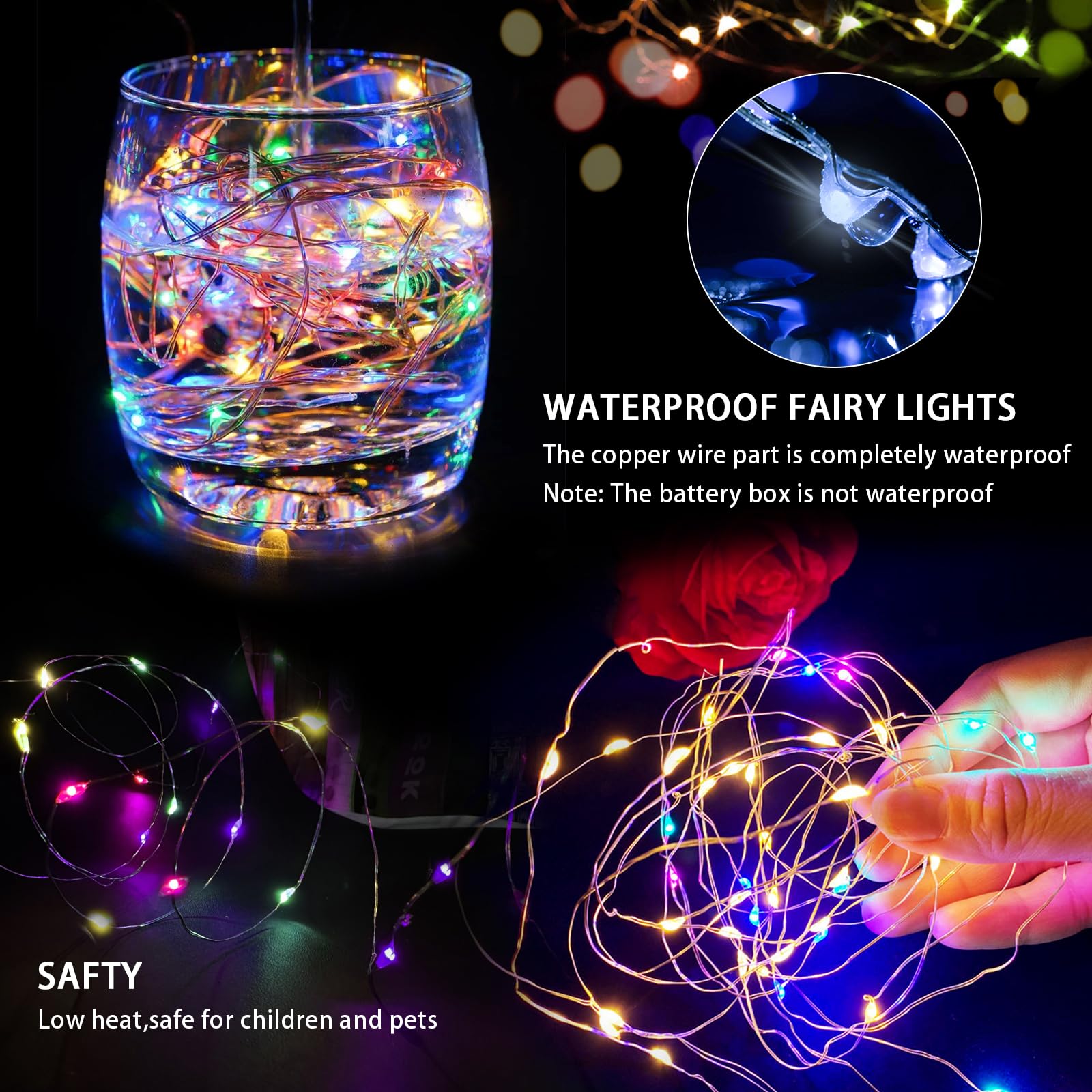 chzk LED Fairy Lights Battery Operated, 20LED Mini String Lights, 7Ft, Waterproof, Multicolor, Model A01-Mini, 100 Pack