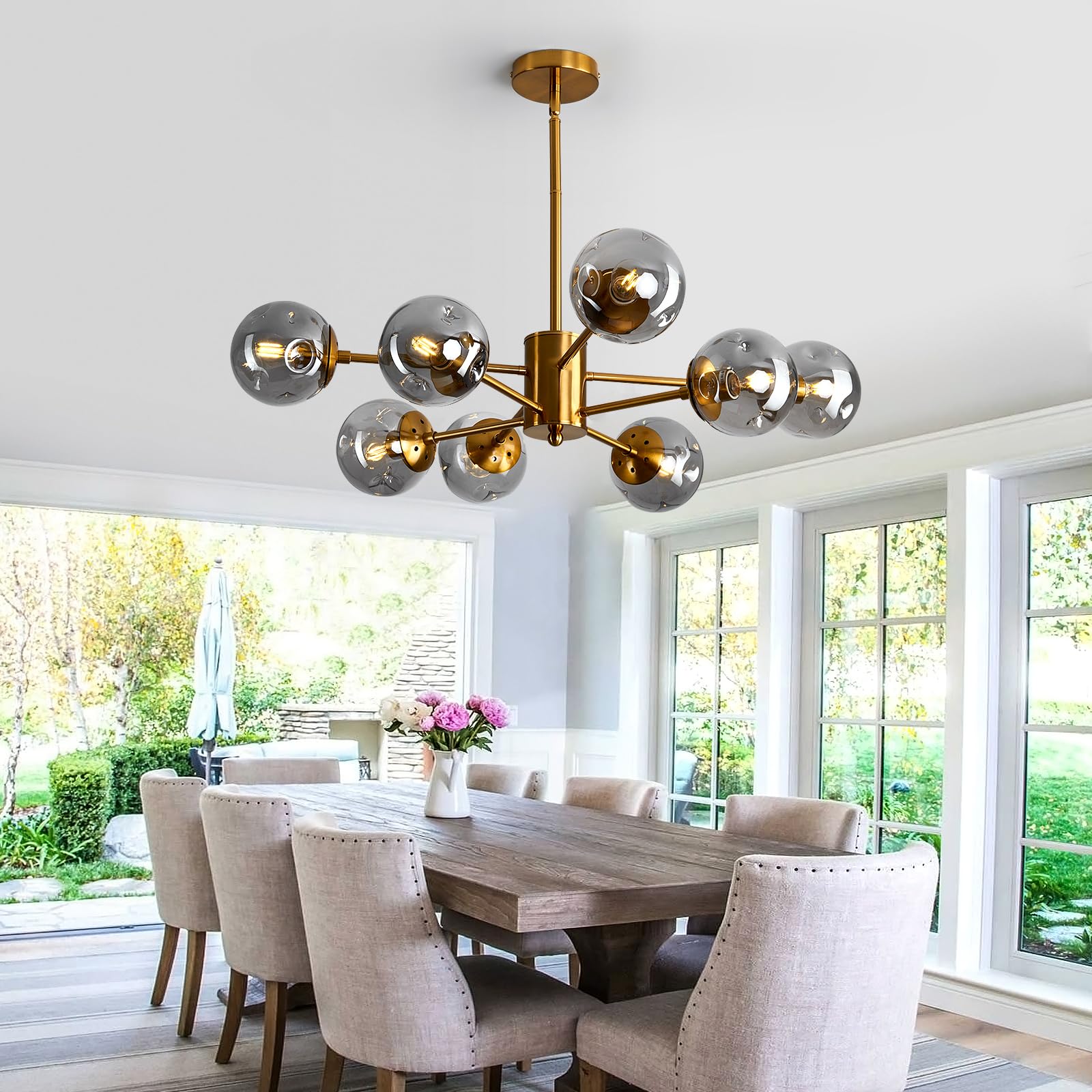 Szxykeji 8 Light Chandelier Mid Century Glass Globe Sputnik Pendant Light Fixture Gold Ceiling Light For Living Room Kitchen Din