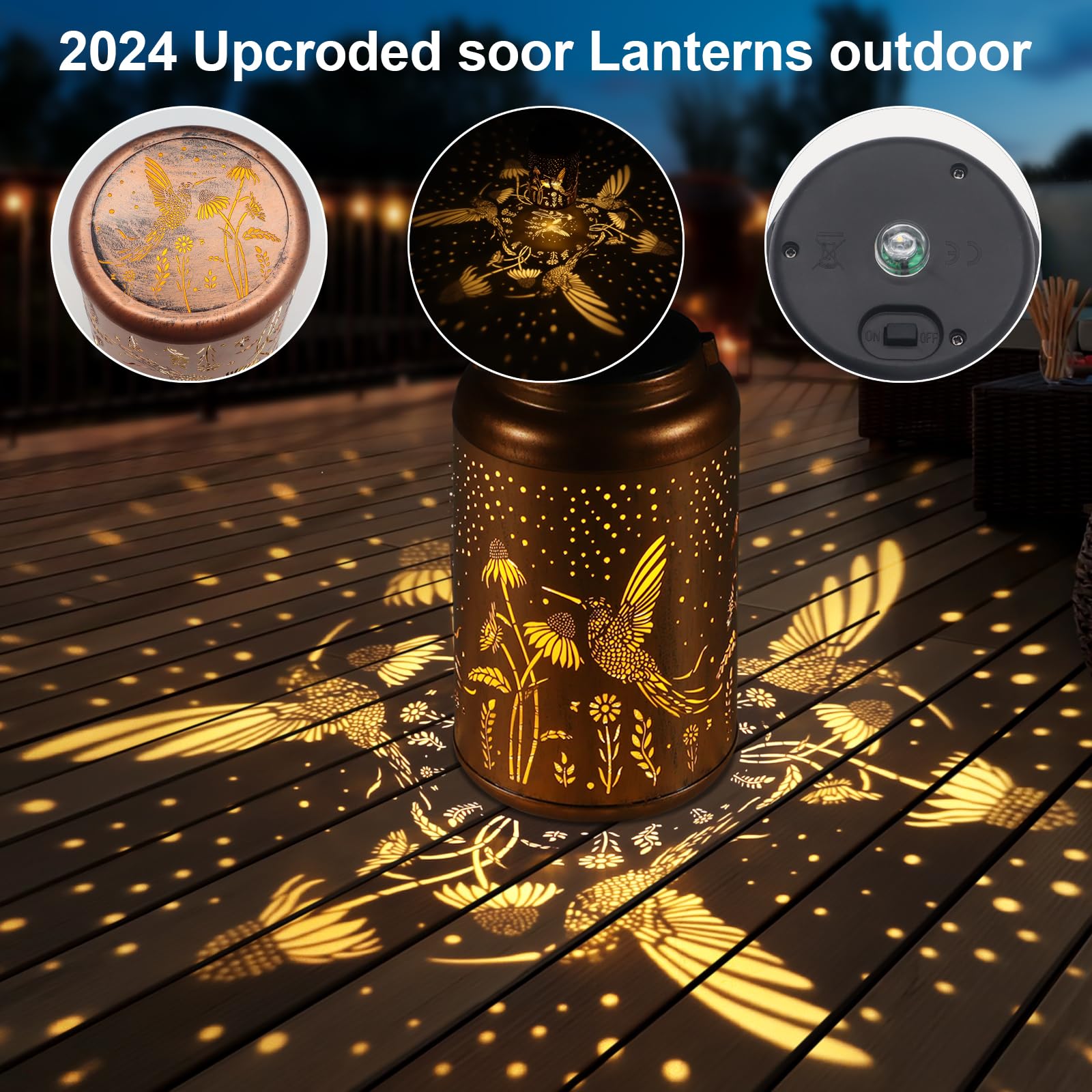 Hummingbird Solar Lantern Outdoor Waterproof Christmas Hummingbird Dandelions Garden Decor Birthday Gifts For Women Mom Grandma Metal Solar Led Hanging Lanterns For Patio, Yard, Pathway,Landscape