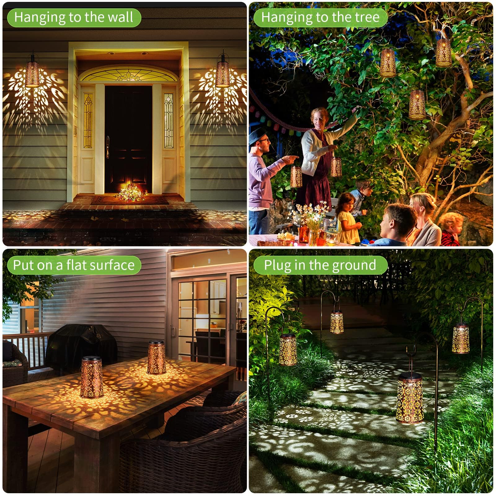 JSOT Solar Lanterns - Outdoor Waterproof Metal Decorative Lights, 4 Pack, Retro Style, Floral, Model XX-021