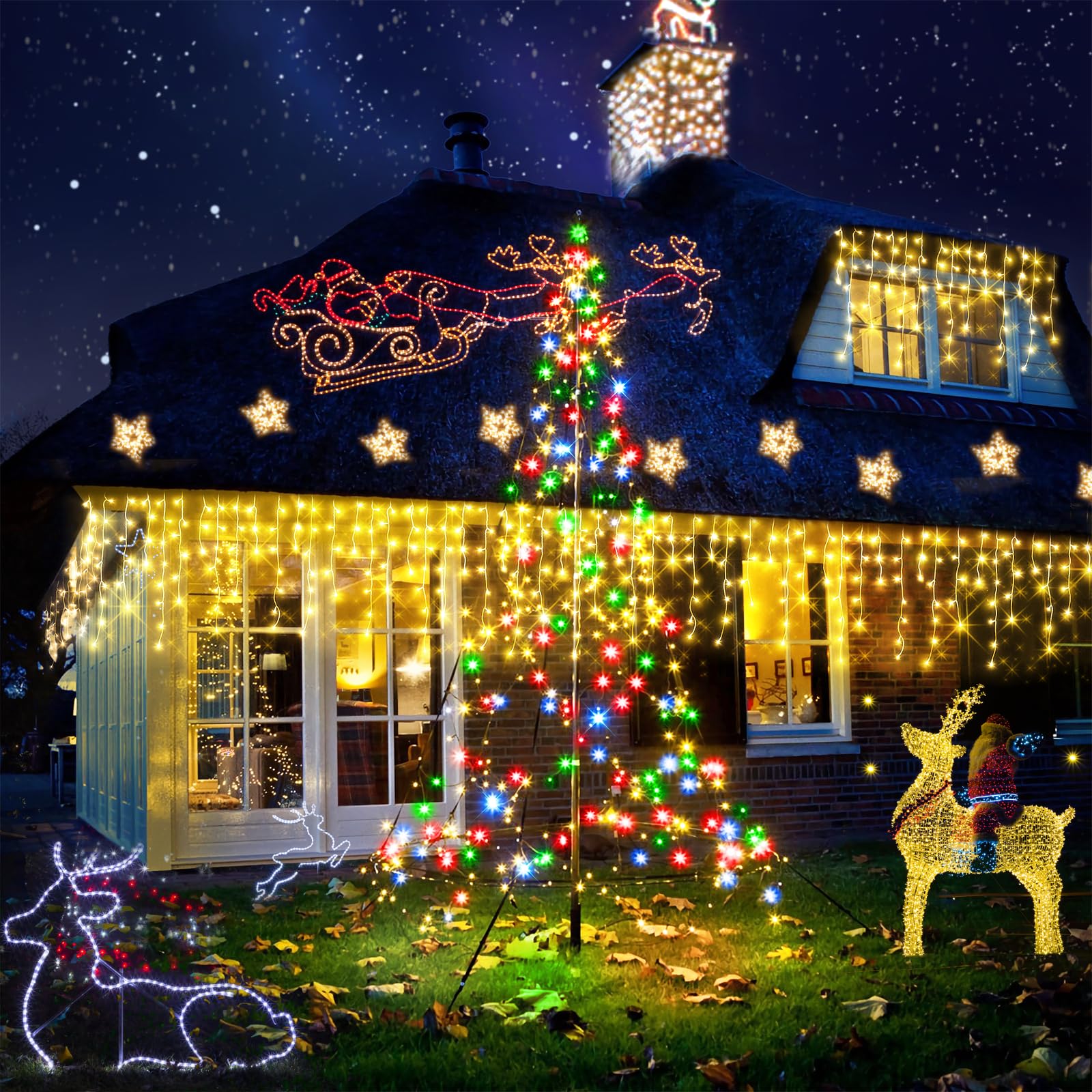 Qhlxjyy 98 Ft Christmas Lights Outdoor Decorations 900 Led 8 Lighting Modes With Timer Memory Waterproof Fairy String Light With 150 Drops Christmas Light For Home Roof Party Holiday Wedding Decor