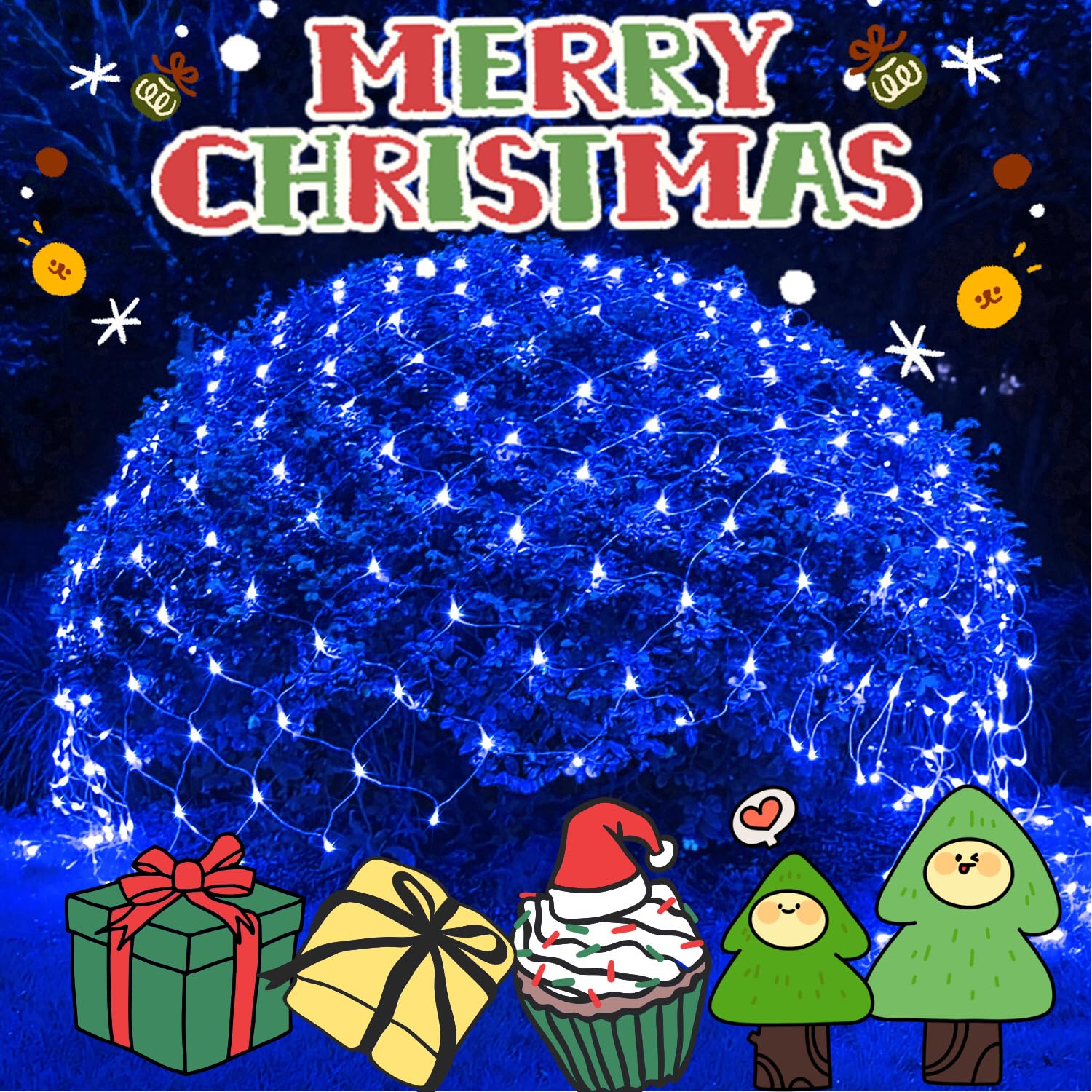 JMEXSUSS 200 LED Blue Christmas Net Lights, 9.8ft x 6.6ft, Connectable, Waterproof, Remote, 8 Modes
