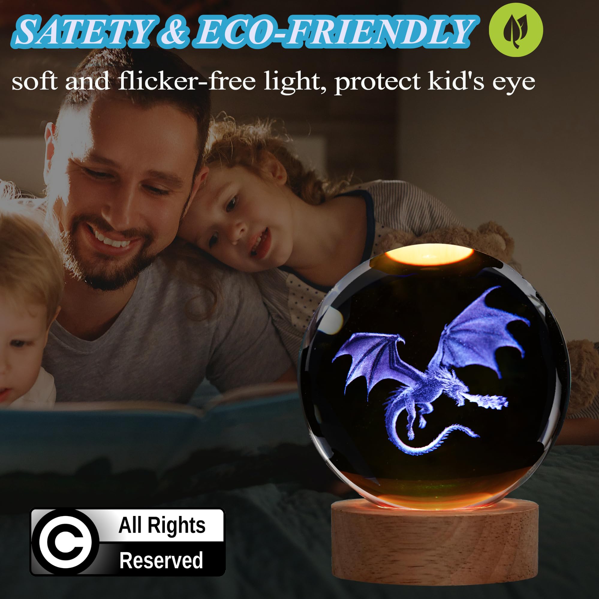Posshe Dragon Night Light, 3.15 Inch (80Mm) Crystal Ball 3D Lamp With Remote 16 Color For Birthday Xmas Cool Figurines Dragon Gi