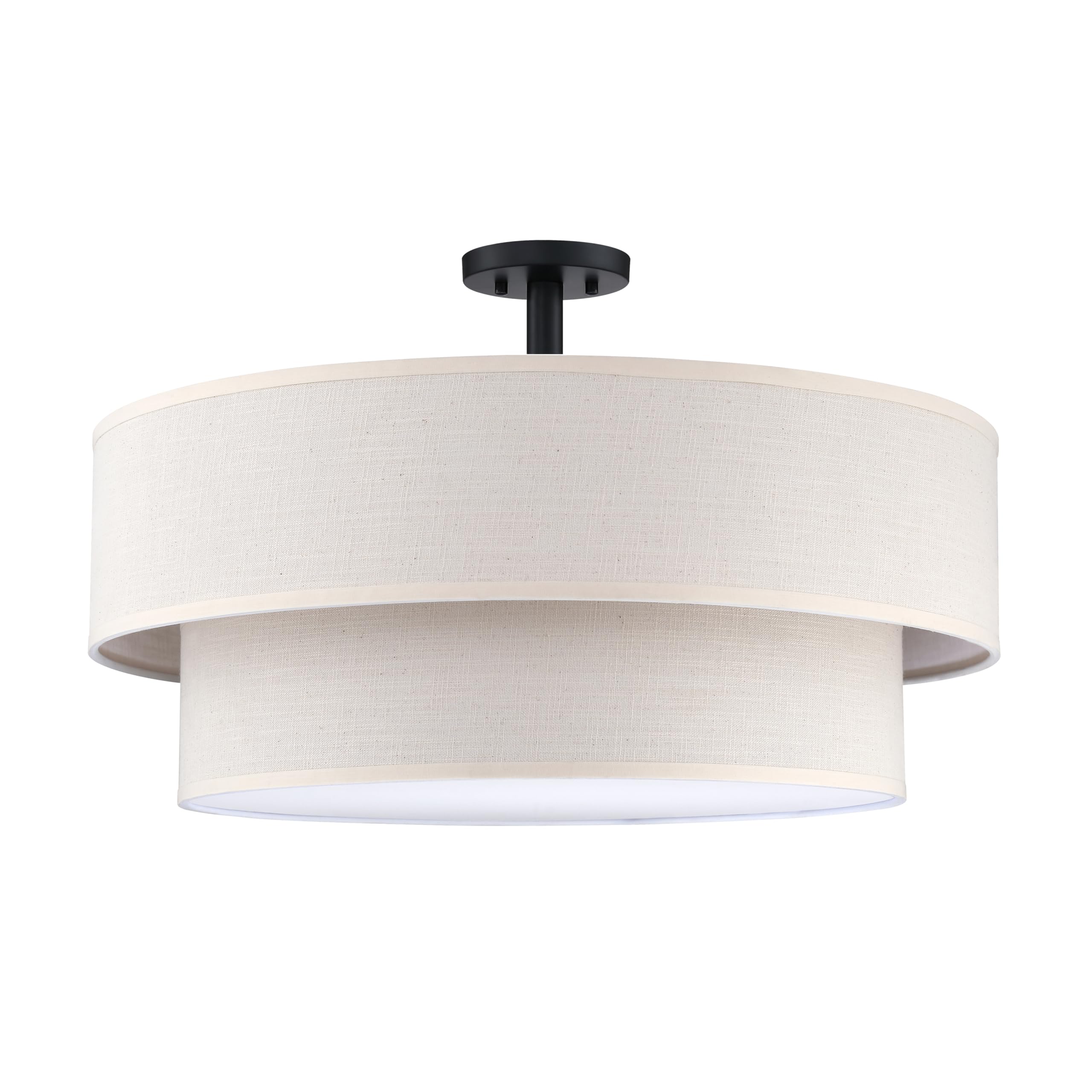 Dolaimi House 5 Light Semi Flush Mount,Close To Ceiling Light Fixture,Linen Fabric Shade Black Finish 22 Inch Semi Flush Drum Li